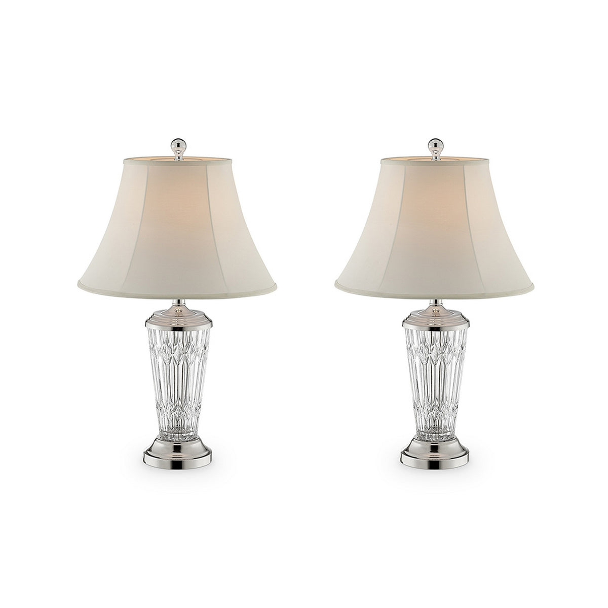 Table Lamp With Semi Fluted Glass Base, Set Of 2, Off White