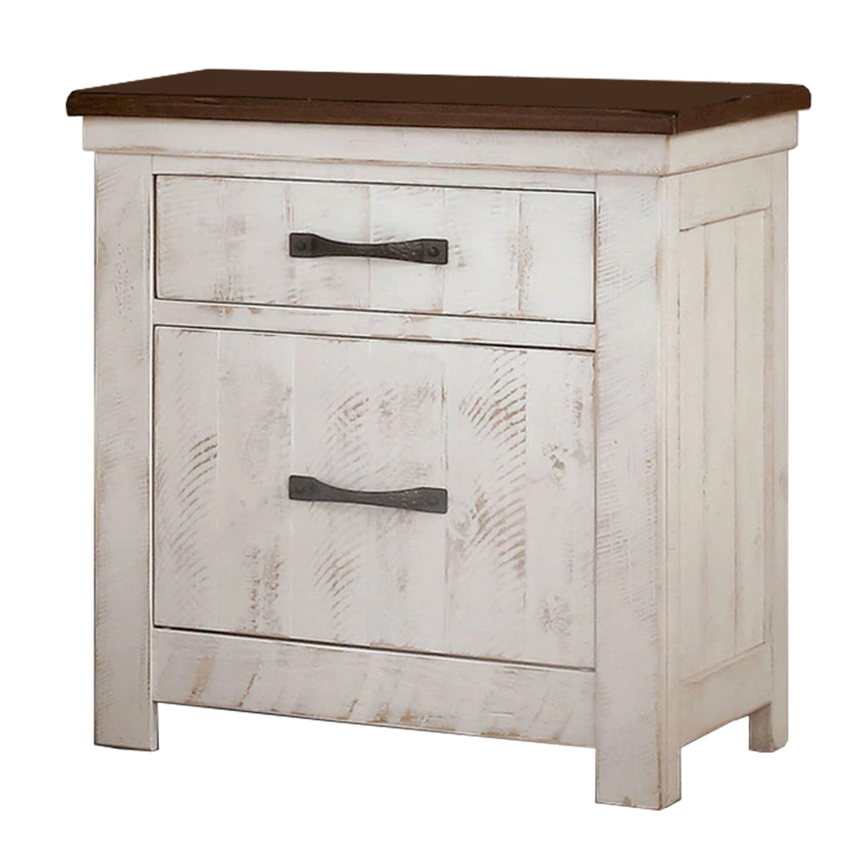 Nightstand With Plank Design 2 Drawers And Usb Plugs, White And Brown