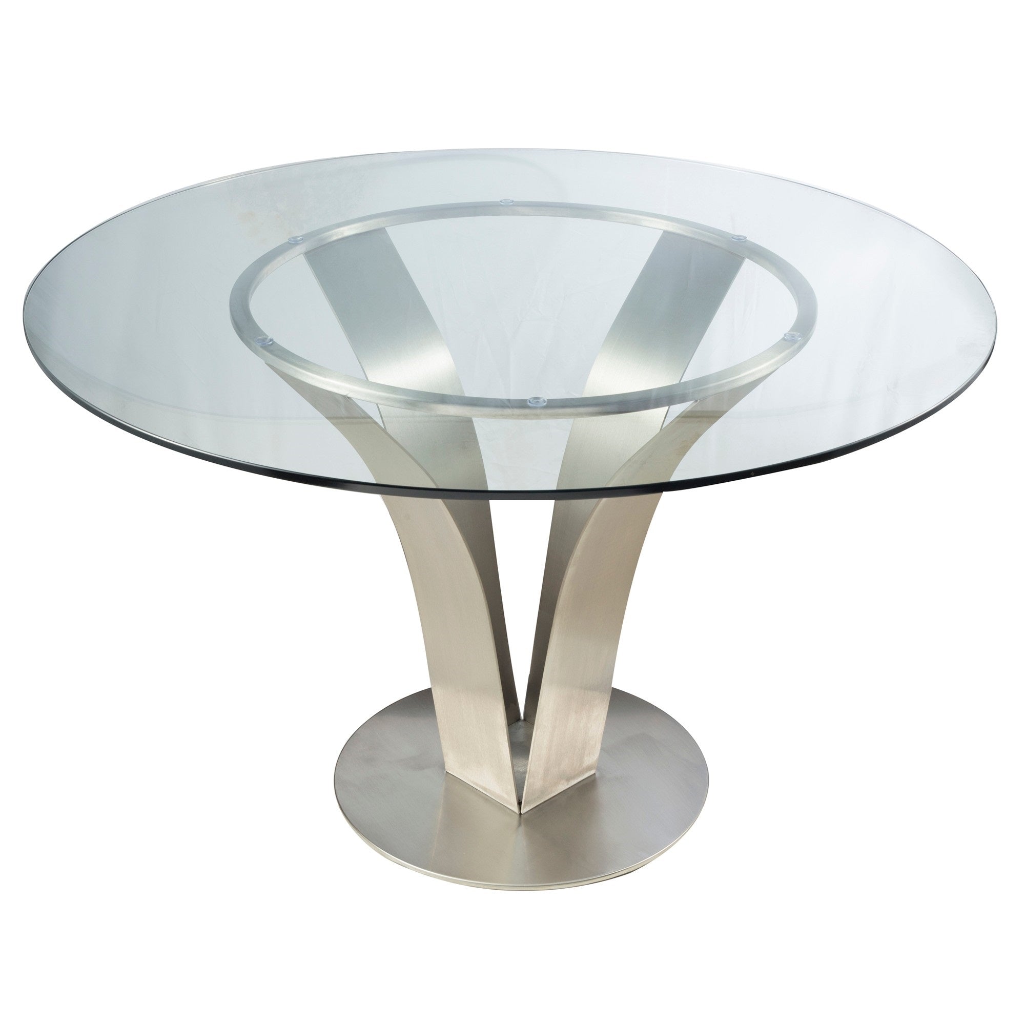 48 Inch Dining Table With Round Glass Top And Metal Base, Chrome