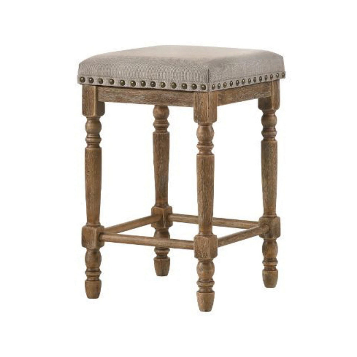 24 Inch Classic Wood Counter Height Stool, Upholstered, Set Of 2, Gray