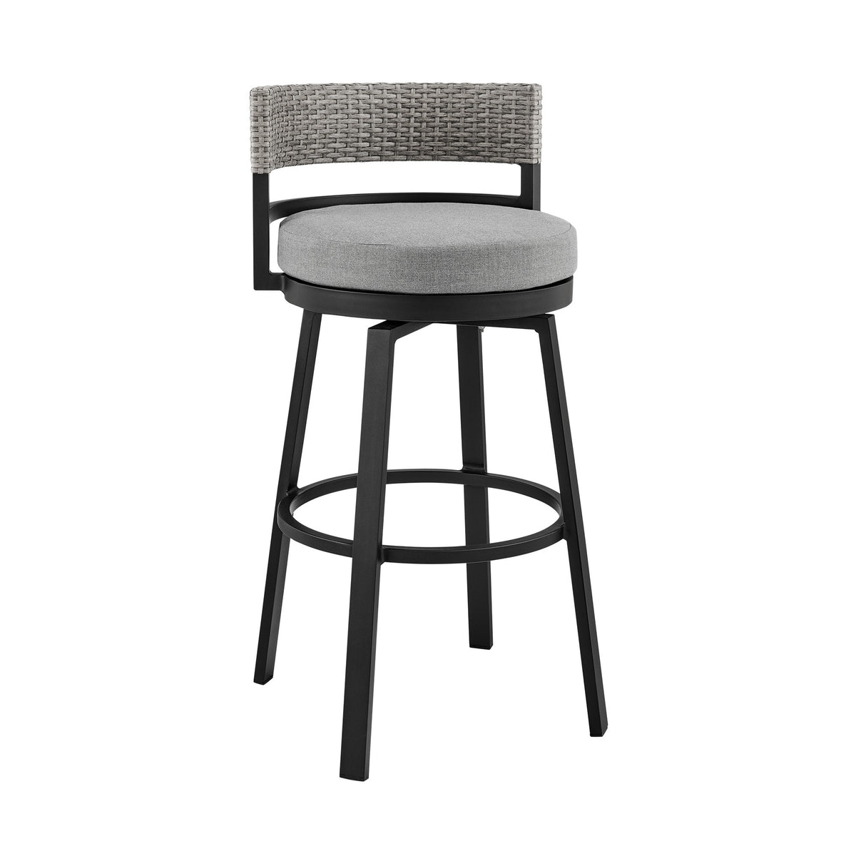 Ella 30 Inch Modern Outdoor Patio Swivel Bar Stool,  Aluminum, Gray, Black