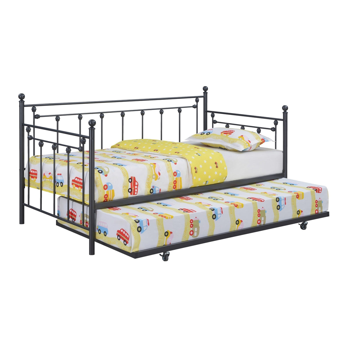 83 Inch Olly Modern Daybed, Pull Out Trundle, Heavy Black Steel Metal Frame