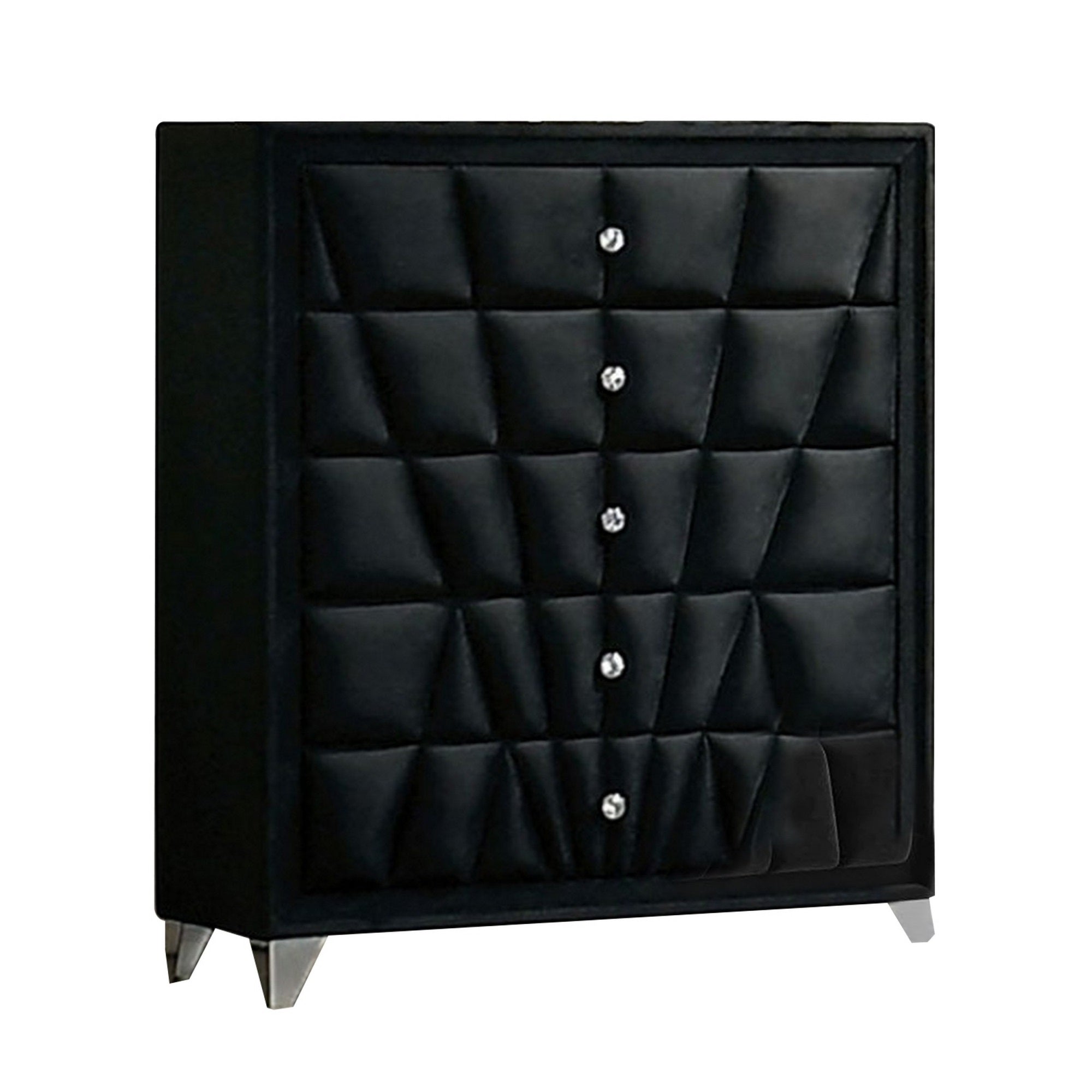 Ino 49 Inch Tall Dresser Chest, Velvet Upholstery, Art Deco Style, Black