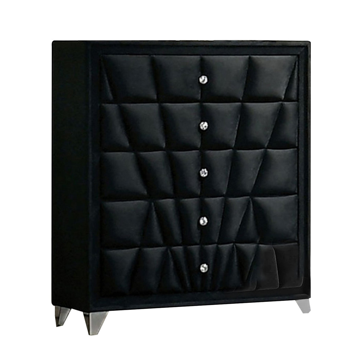 Ino 49 Inch Tall Dresser Chest, Velvet Upholstery, Art Deco Style, Black