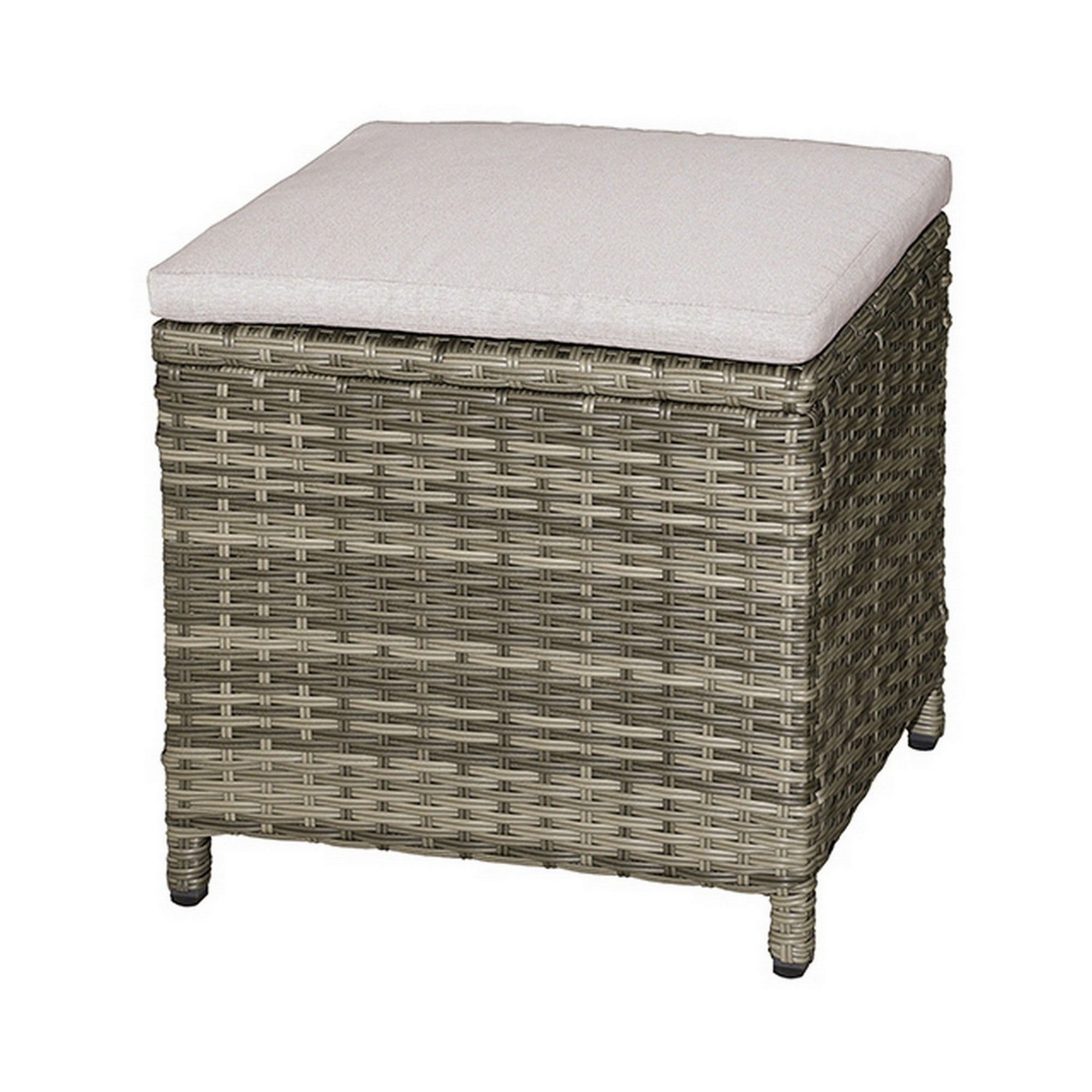 Foca 18 Inch Outdoor Square Ottoman, Set of 2, Gray Fabric, Faux Wicker