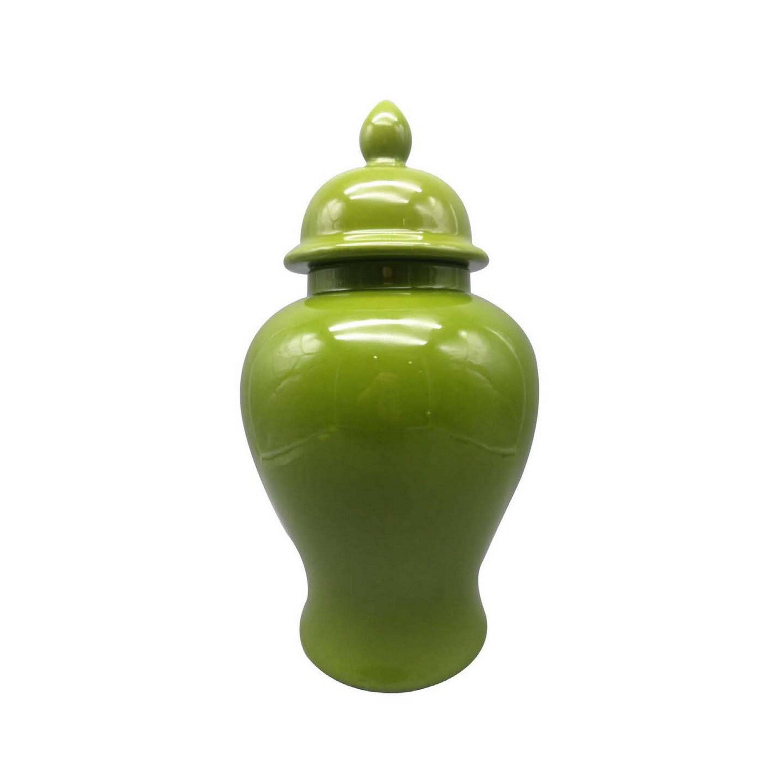Teli 18 Inch Decorative Temple Ginger Jar, Smooth Ceramic, Glossy Green