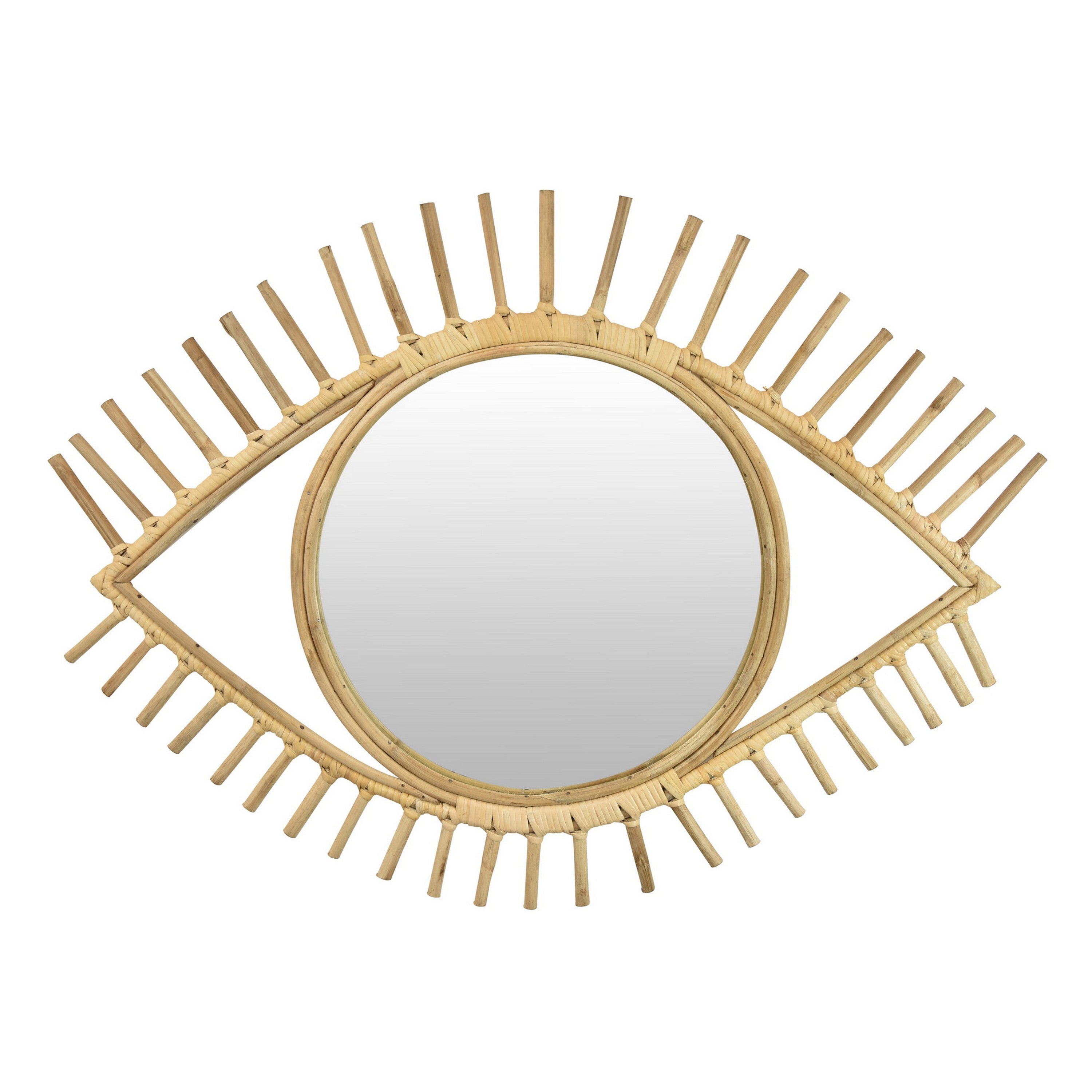 Eric Round Mirror Wall Decor, Eye Shaped Brown Natural Fiber 34 Inch