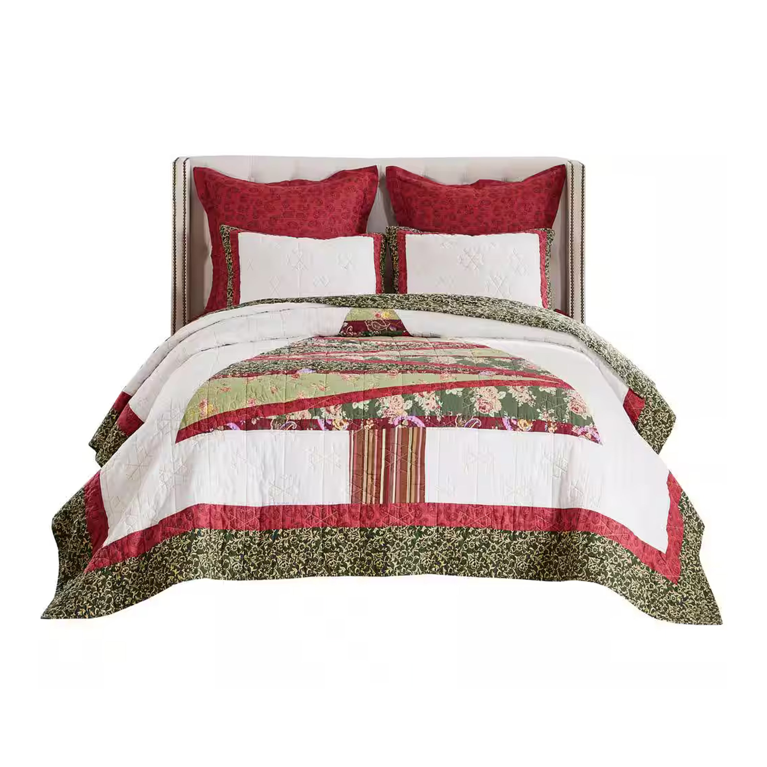 Kini 2pc Twin Quilt Set, Patchwork Christmas Theme, Cotton, Microfiber