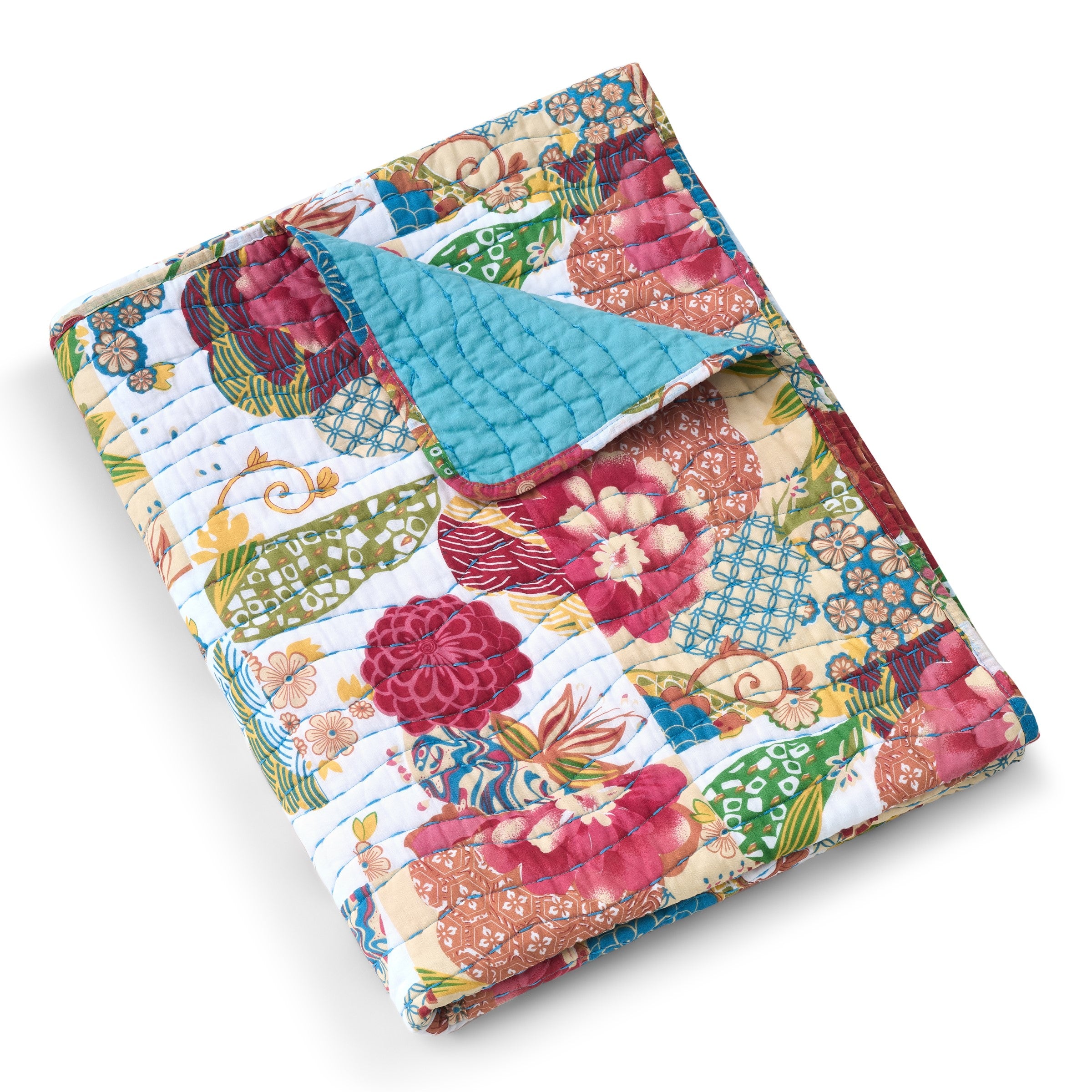 Lewi Throw Blanket, 50x60, Floral Pattern Bright Multicolored Cotton