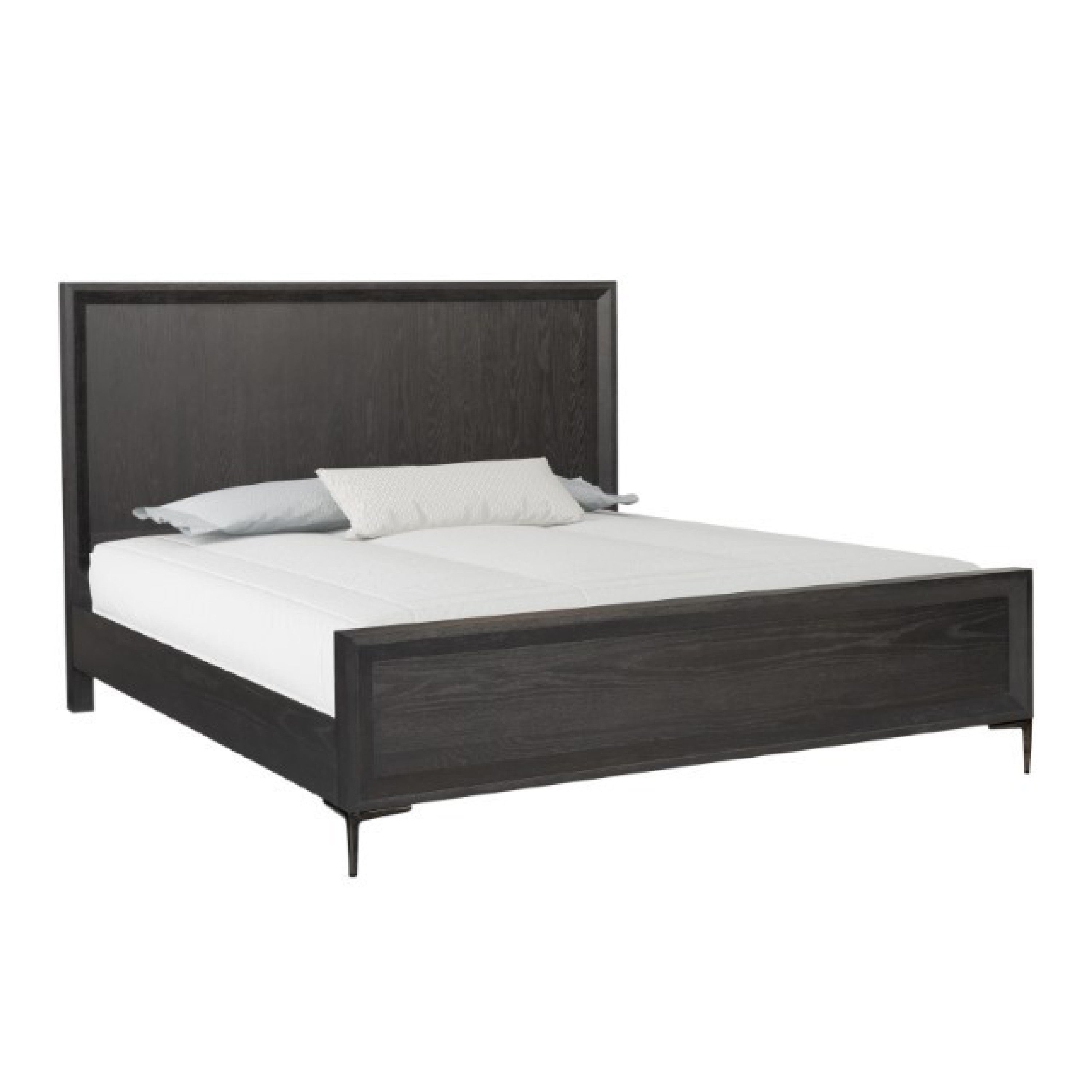 Kaira King Size Bed, Metal Accents, Espresso Brown Solid Rubberwood