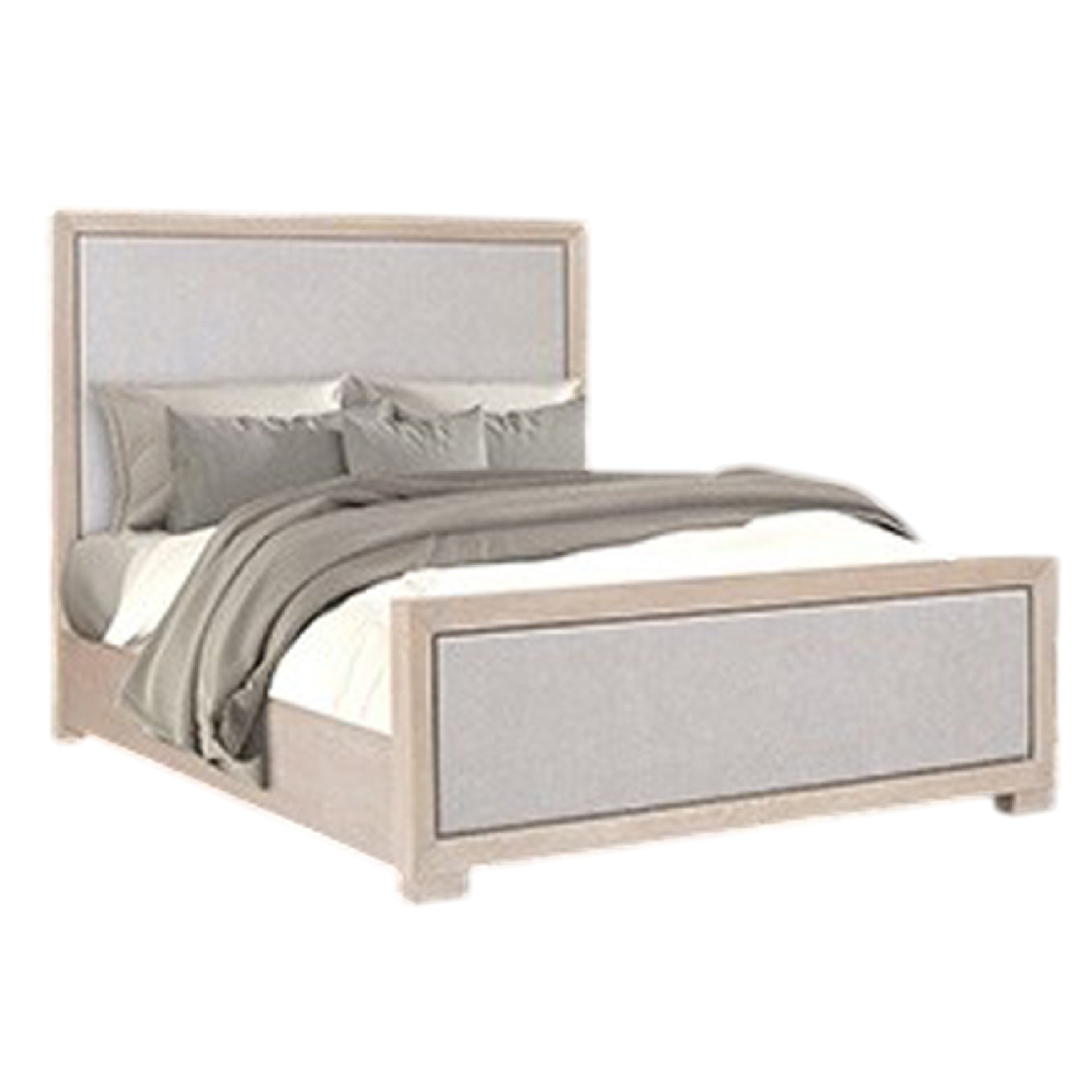 Kizie Queen Size Bed, Modern Upholstered Tawny Brown Gray Solid Wood