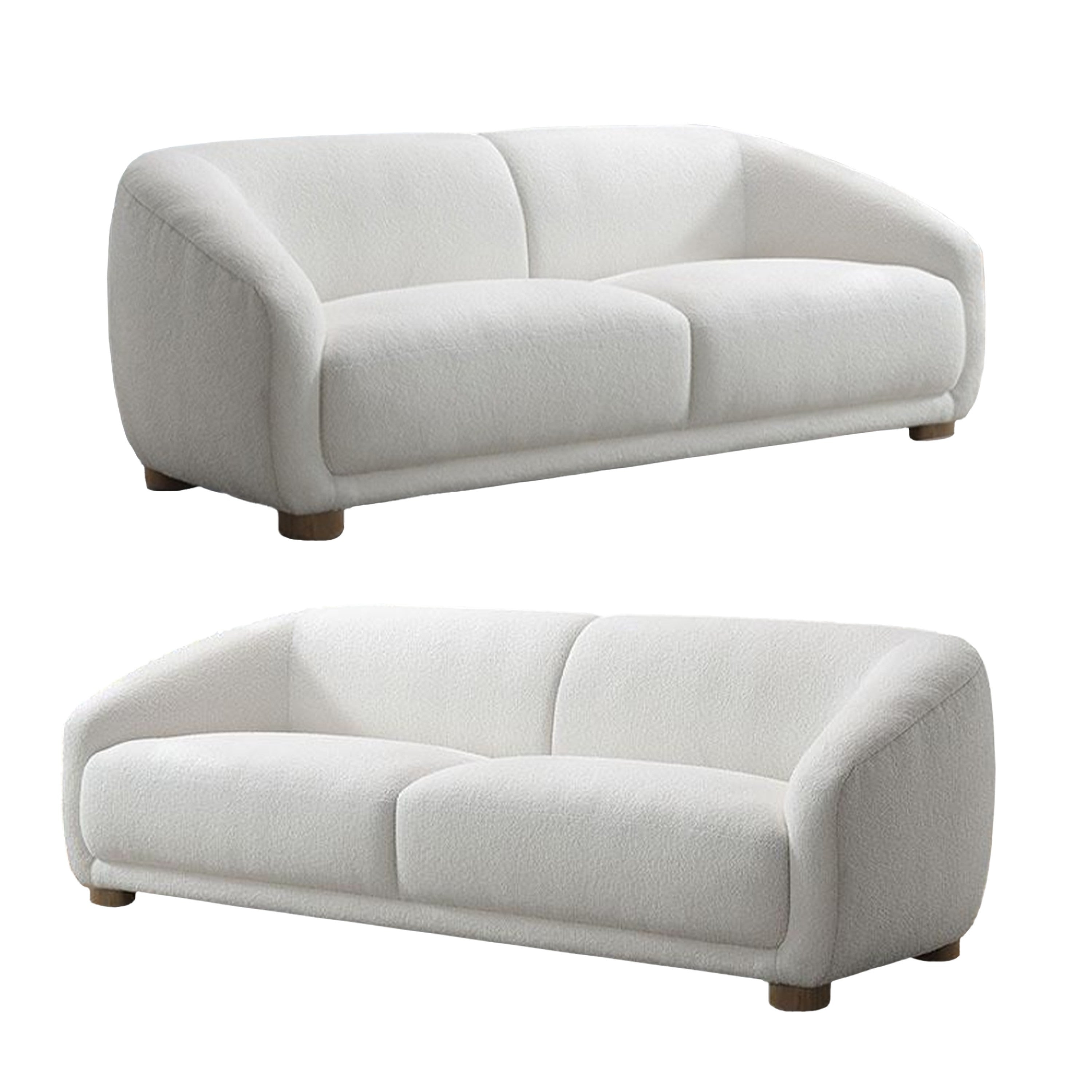 Oliver 2pc Sofa and Loveseat Set, Round Sloped Arms, Soft White Boucle