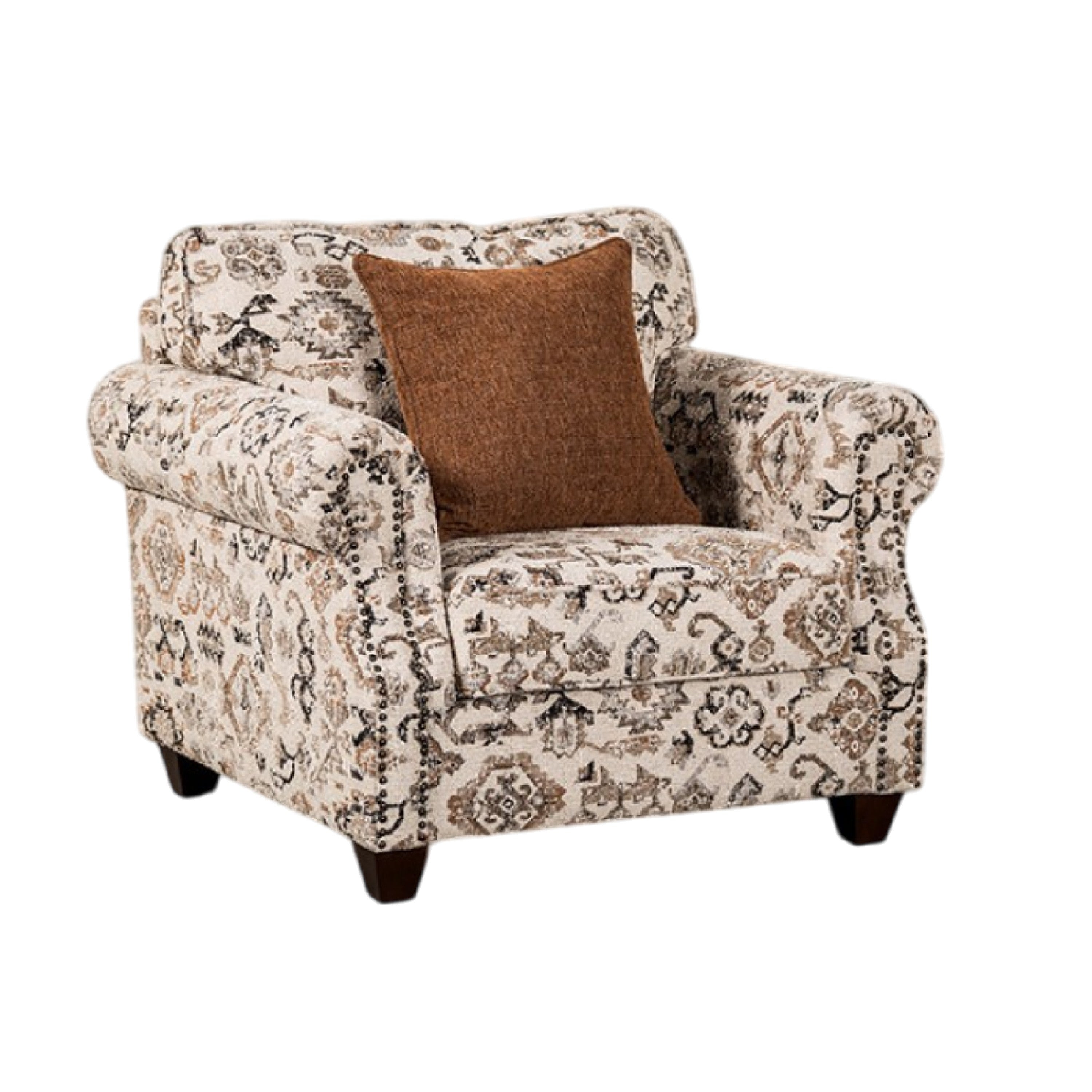 Bonie Accent Club Chair, 1 Brown Throw Pillow, Taupe Polyester Pattern