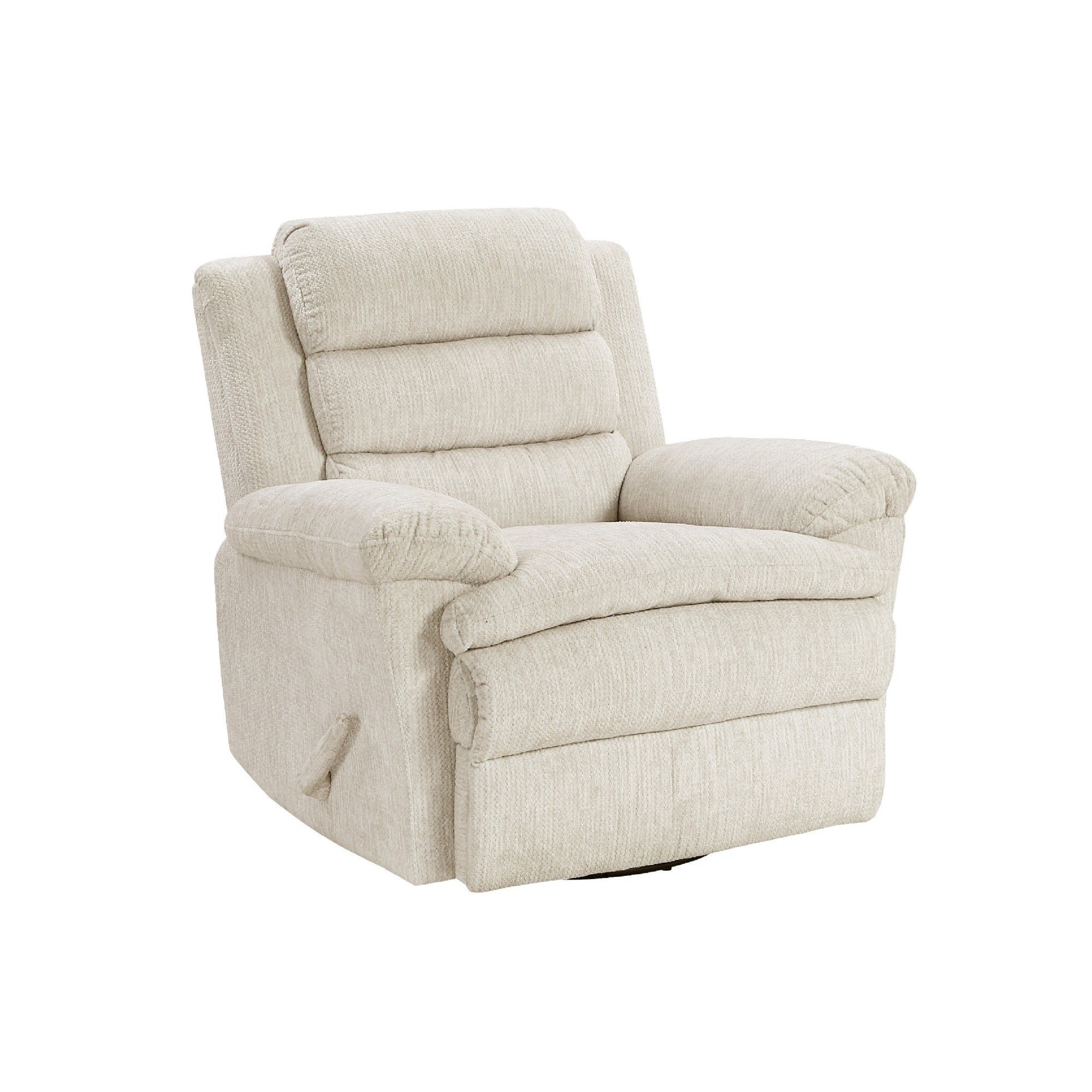Oxy Swivel Manual Reclining Chair, Foam Pillow Arms, Beige Microfiber