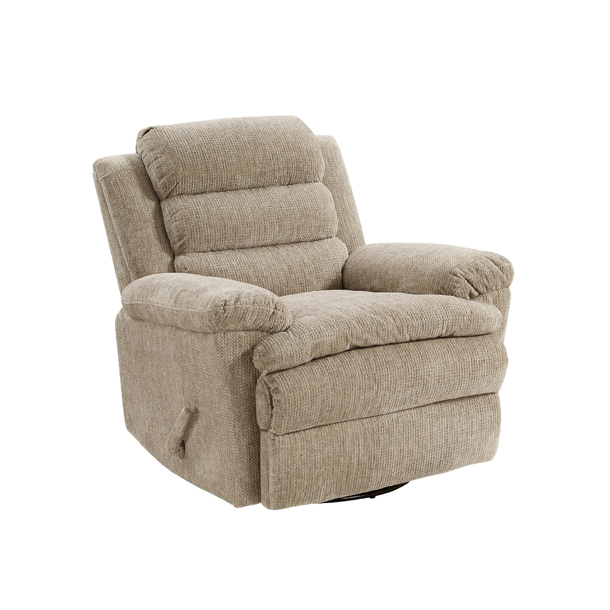 Oxy Swivel Manual Reclining Chair, Foam Pillow Arms, Brown Microfiber