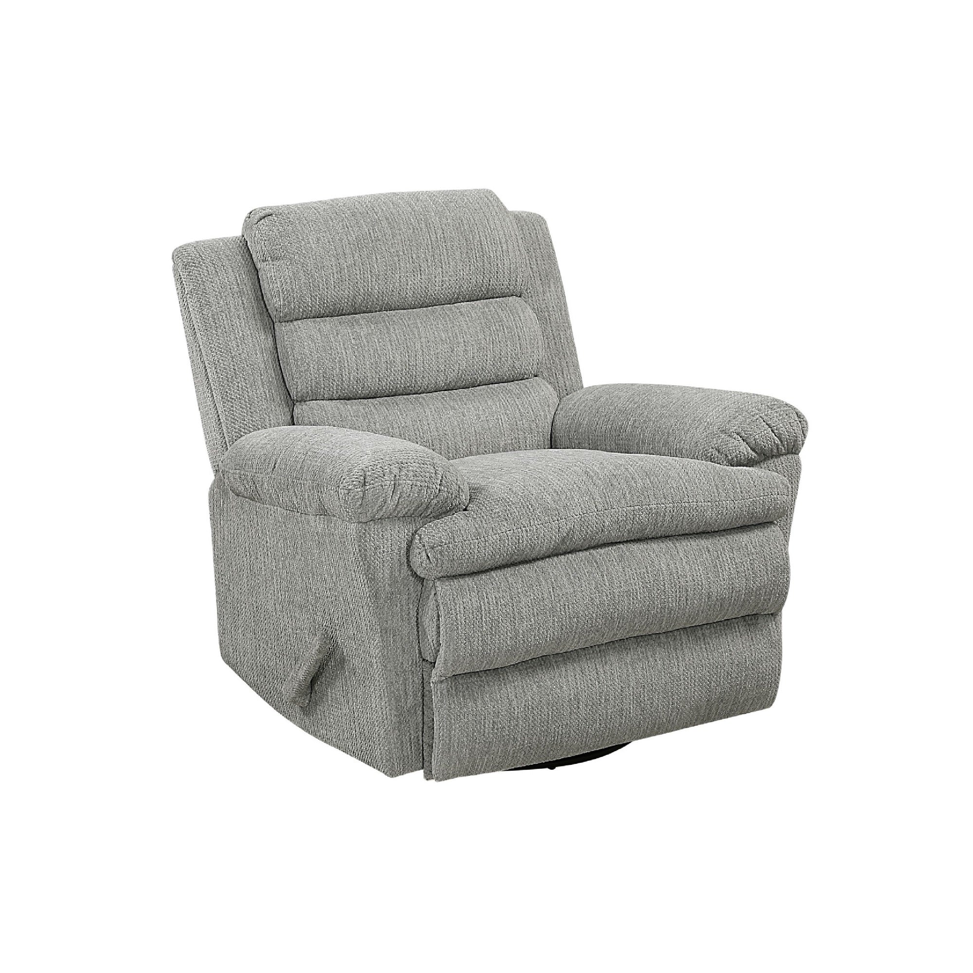 Oxy Swivel Manual Reclining Chair, Foam Pillow Arms, Gray Microfiber