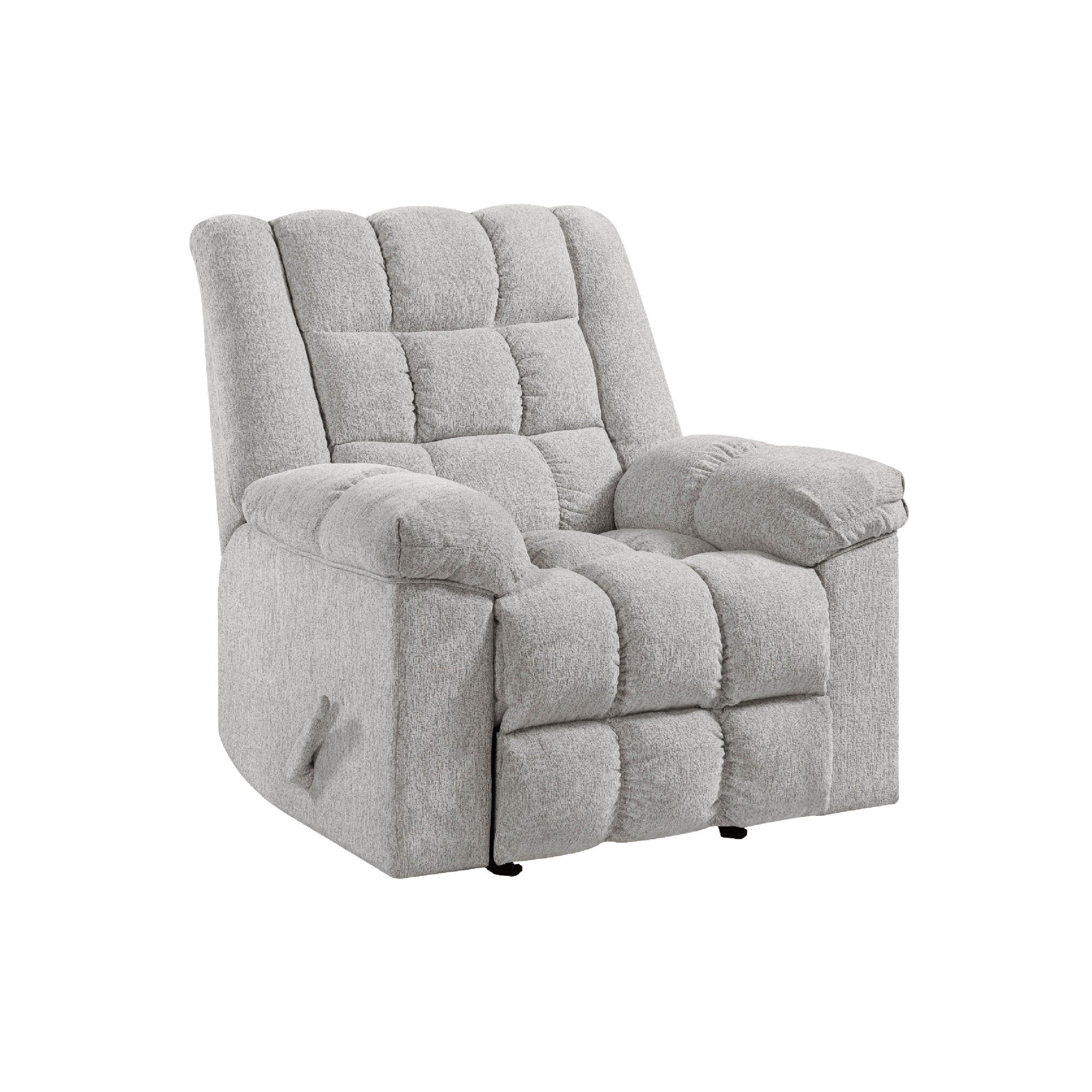Winy Manual Rocker Reclining Chair, Pillow Grid Tufted Gray Chenille