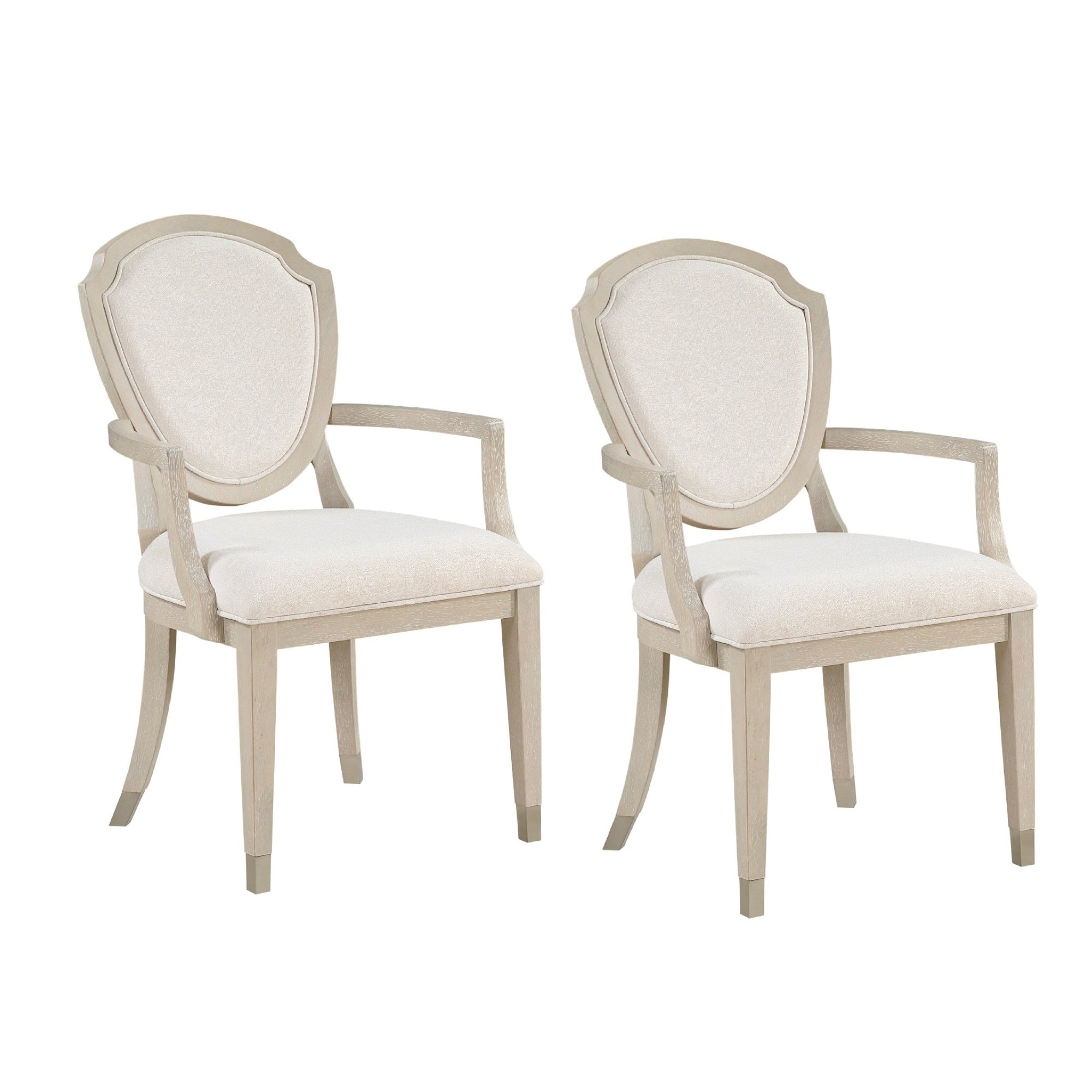 Olto Set of 2 Dining Armchairs, Ivory Chenille, Light Oak Brown Wood, Dipped Legs