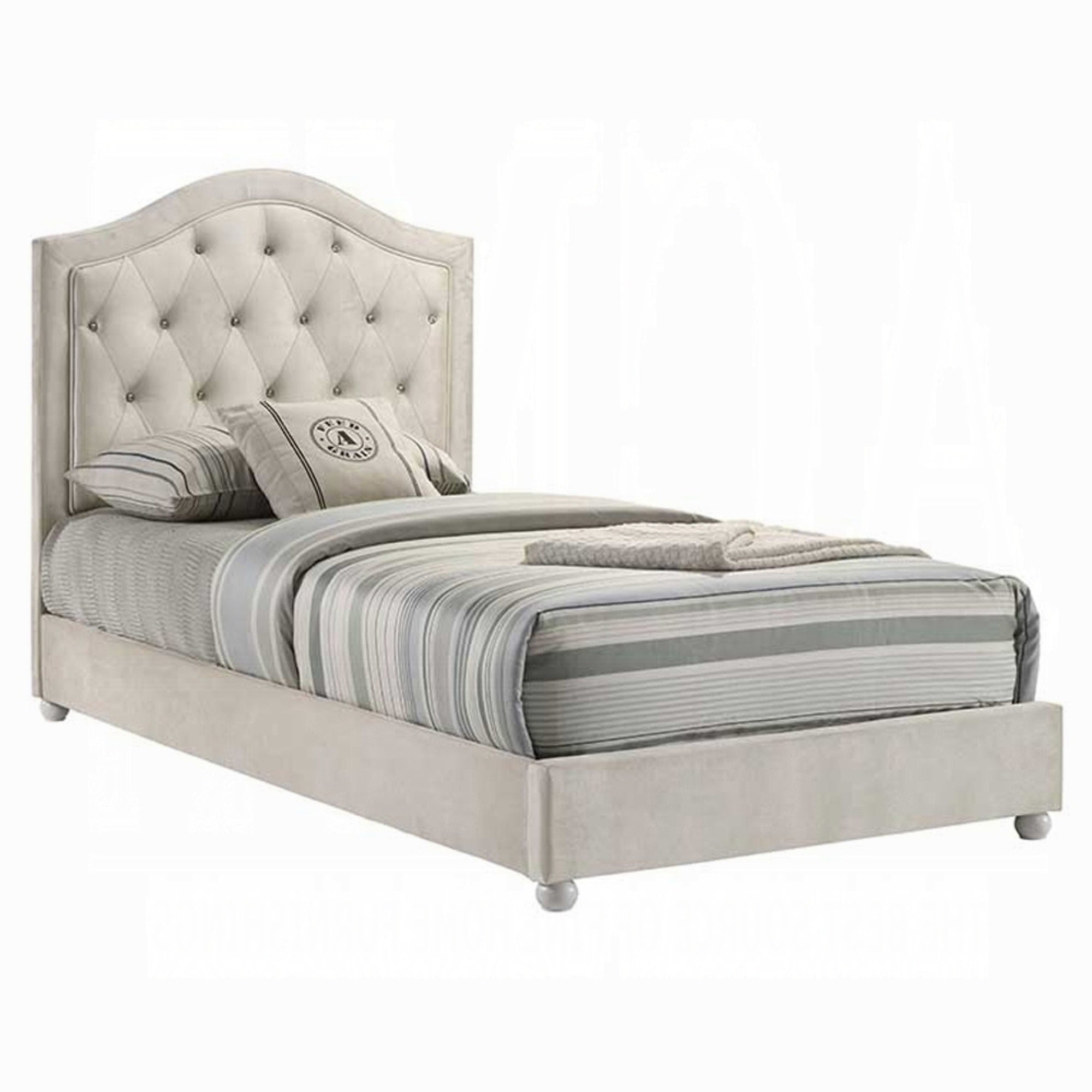 Rex Full Size Bed with Storage and Beige Button Tufted Arched Headboard
