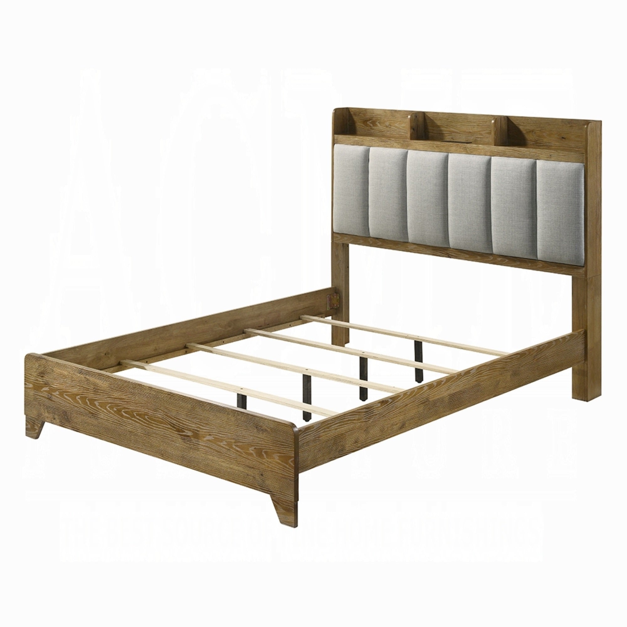 Gary King Size Bed with Tufted Headboard and USB Ports, Aspen Brown Wood