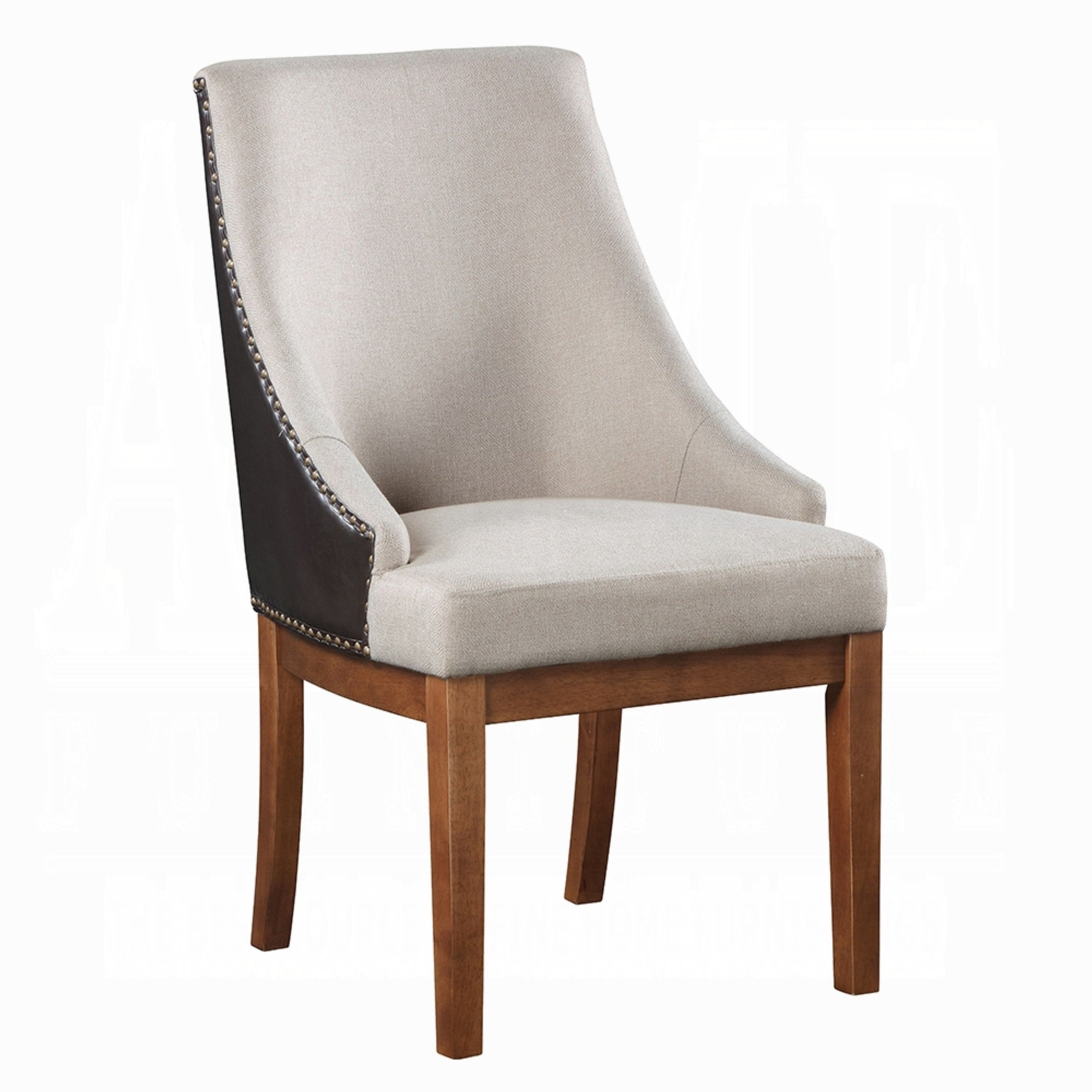 Elsie Dining Chair Set of 2, Foam Fill, Nailed Faux Leather Back, Brown