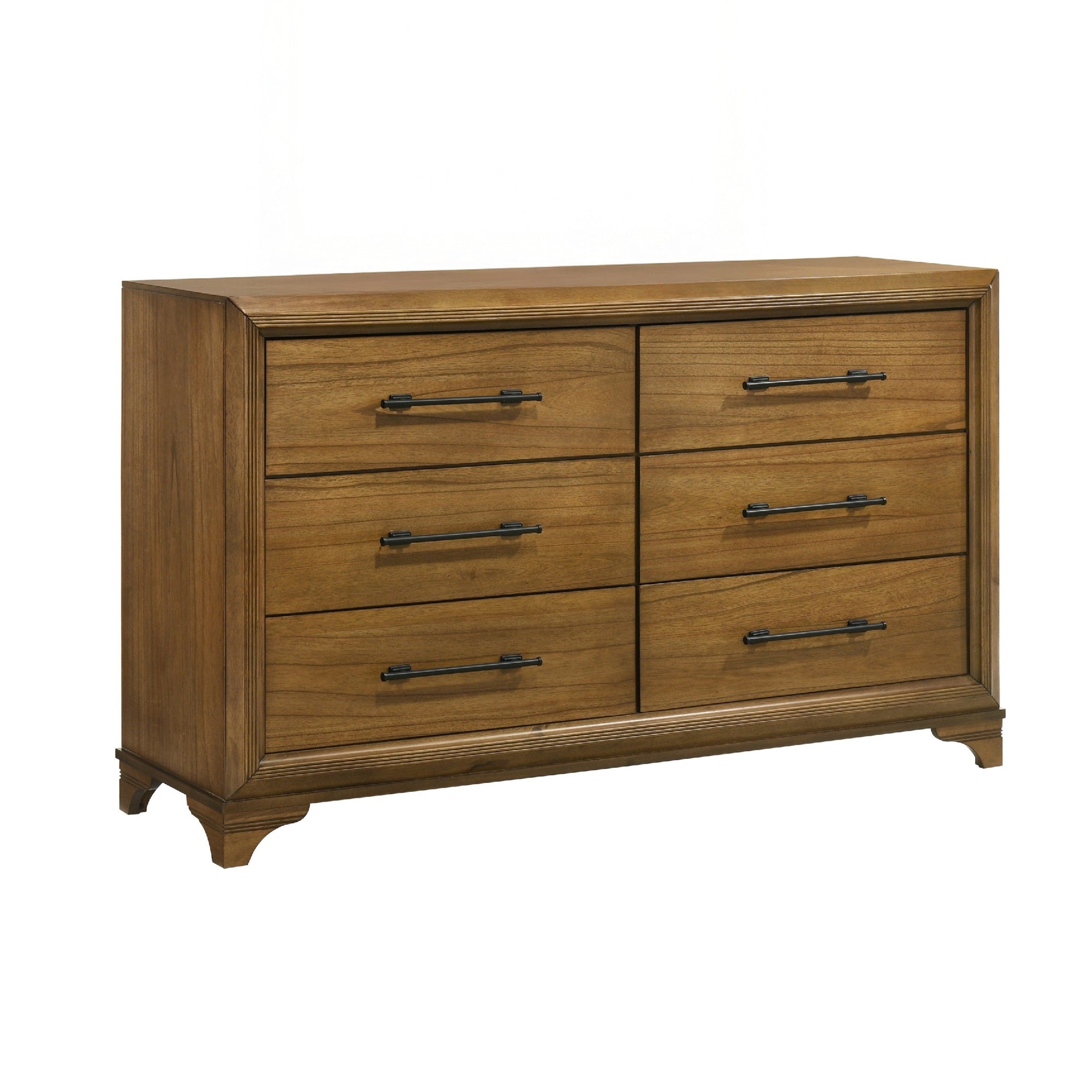 Tey Wide Dresser, 6 Spacious Drawers, Honey Brown Rubberwood
