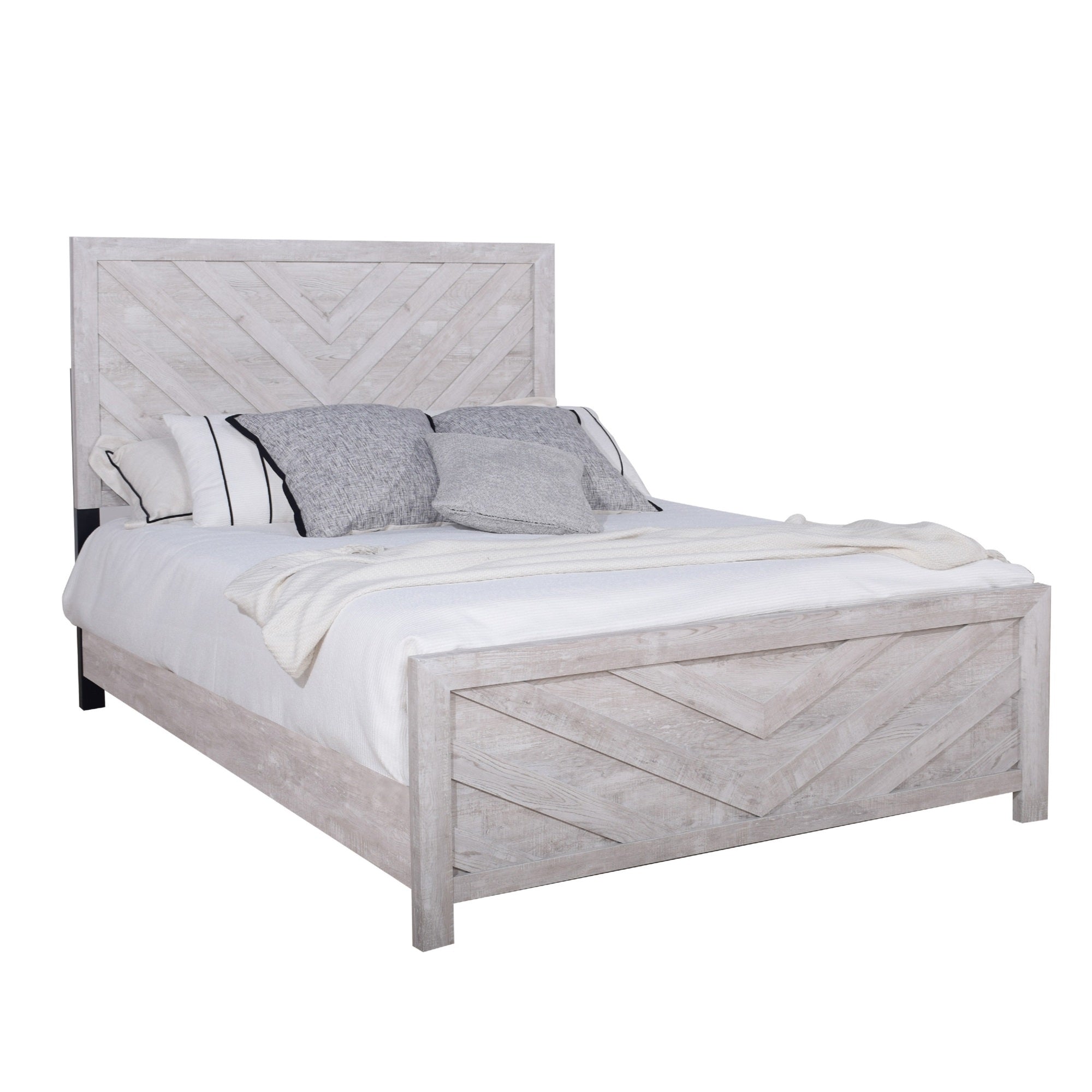 Bisca King Bed with Chevron Patterned Design, Driftwood Gray Finish