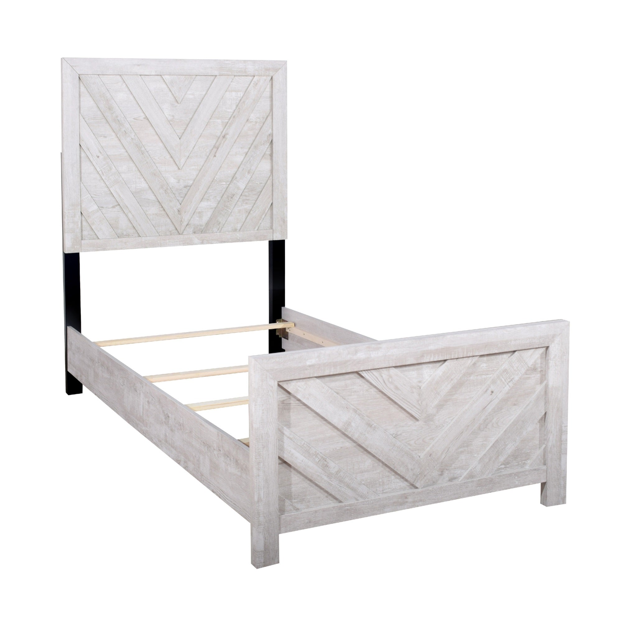 Bisca Full Bed with Chevron Patterned Design, Driftwood Gray Finish