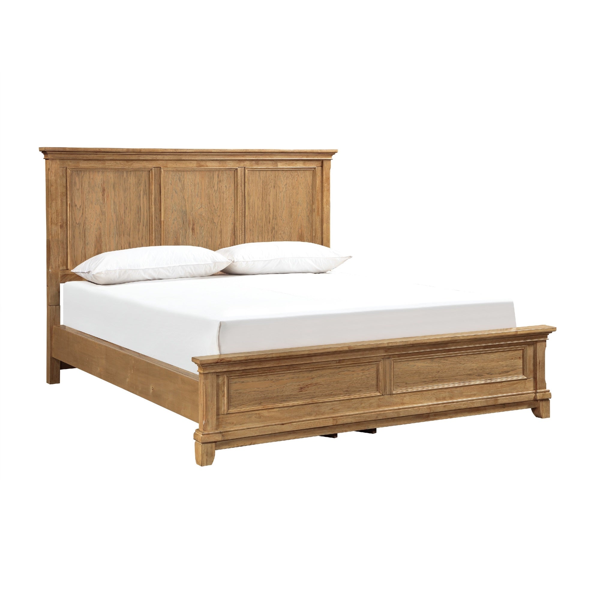 Seny Queen Bed, Rustic Design, Picture Frame Moldings, Honey Brown Wood