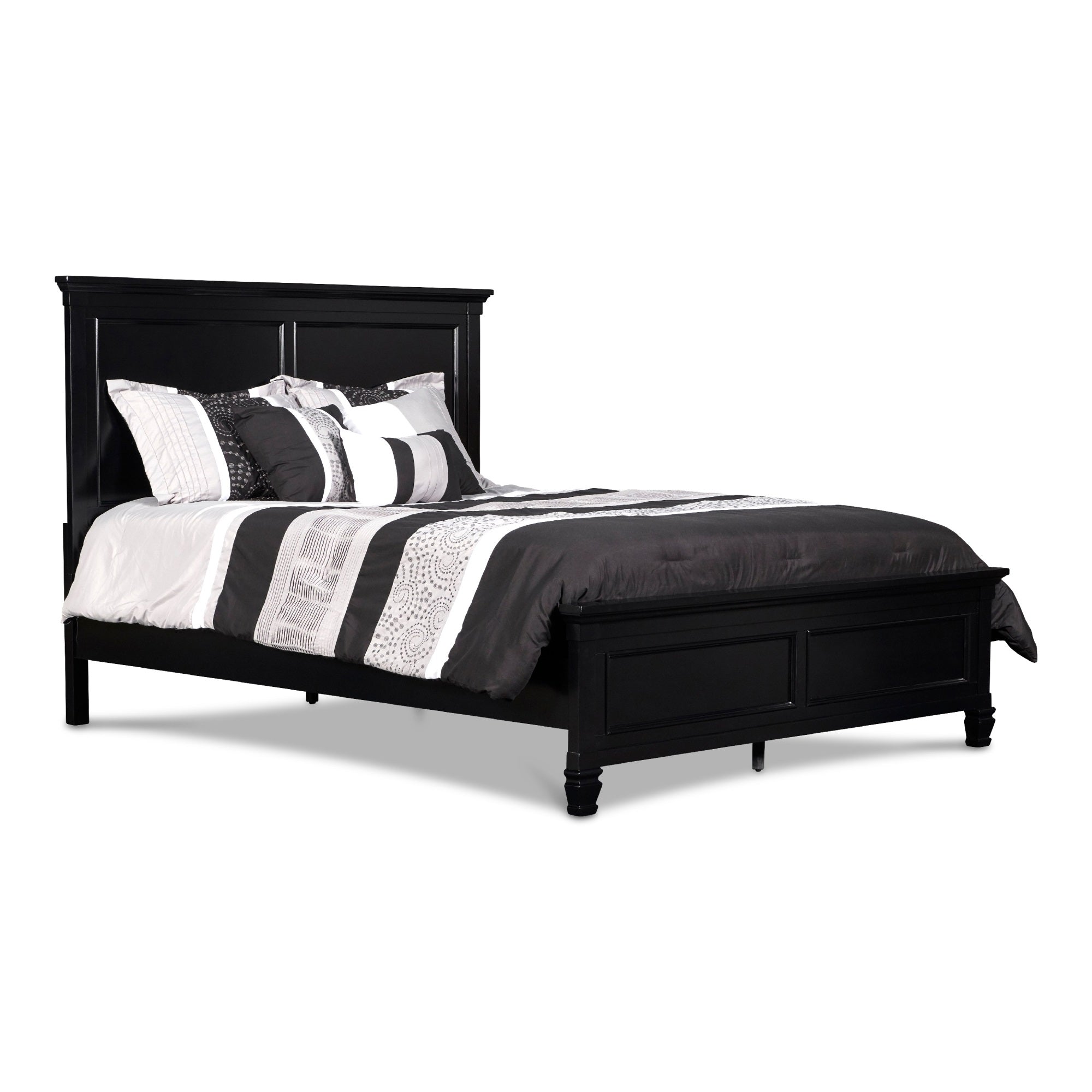 Umi King Size Bed, Solid Wood Panel Headboard, Farmhouse Black