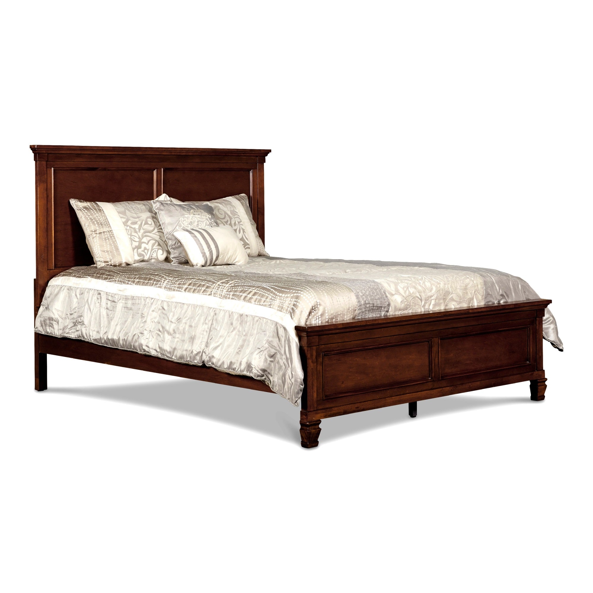 Umi King Size Bed, Solid Wood Panel Headboard, Farmhouse Cherry Brown