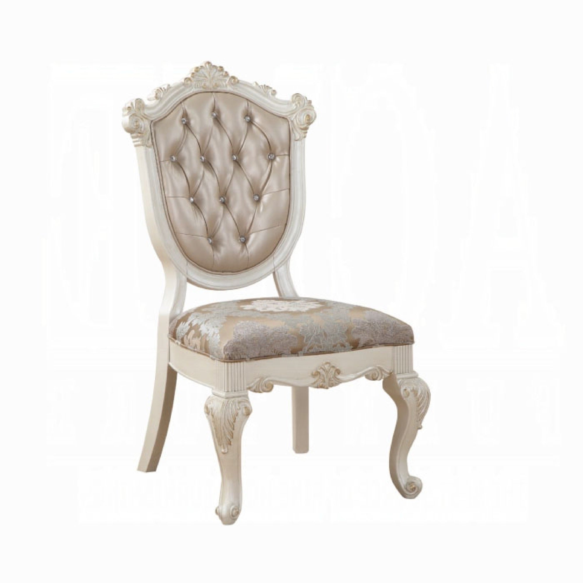 Cheny Dining Side Chair Set of 2, Faux Leather, Baroque Pearl Beige