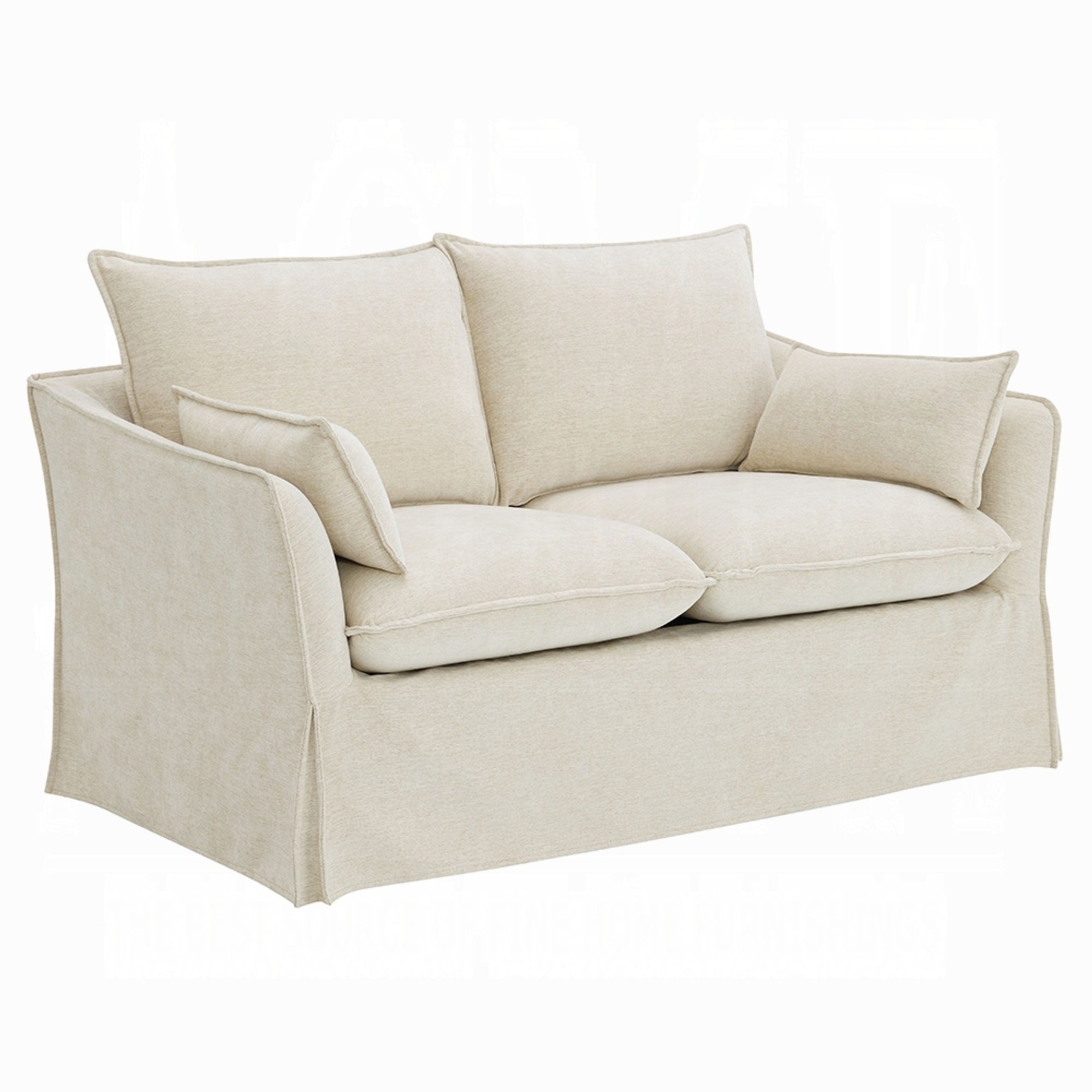 Seya Modern Loveseat with 2 Pillow, Beige Linen Plush Cushions, 58 Inch