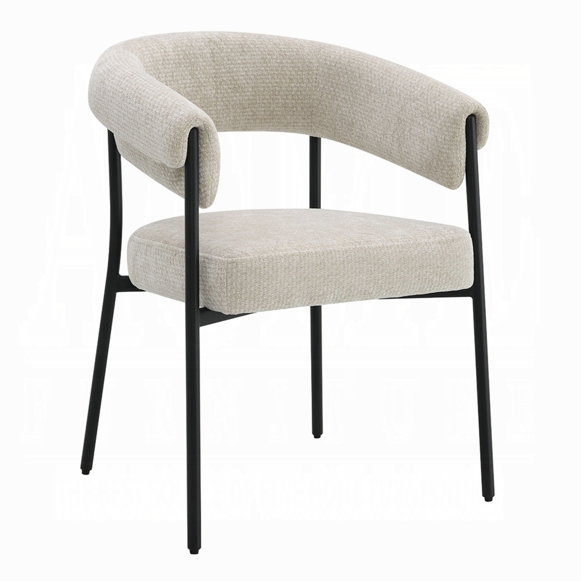 Jexy Dining Armchair Set of 2, Barrel Back, Black Metal, Beige Seat