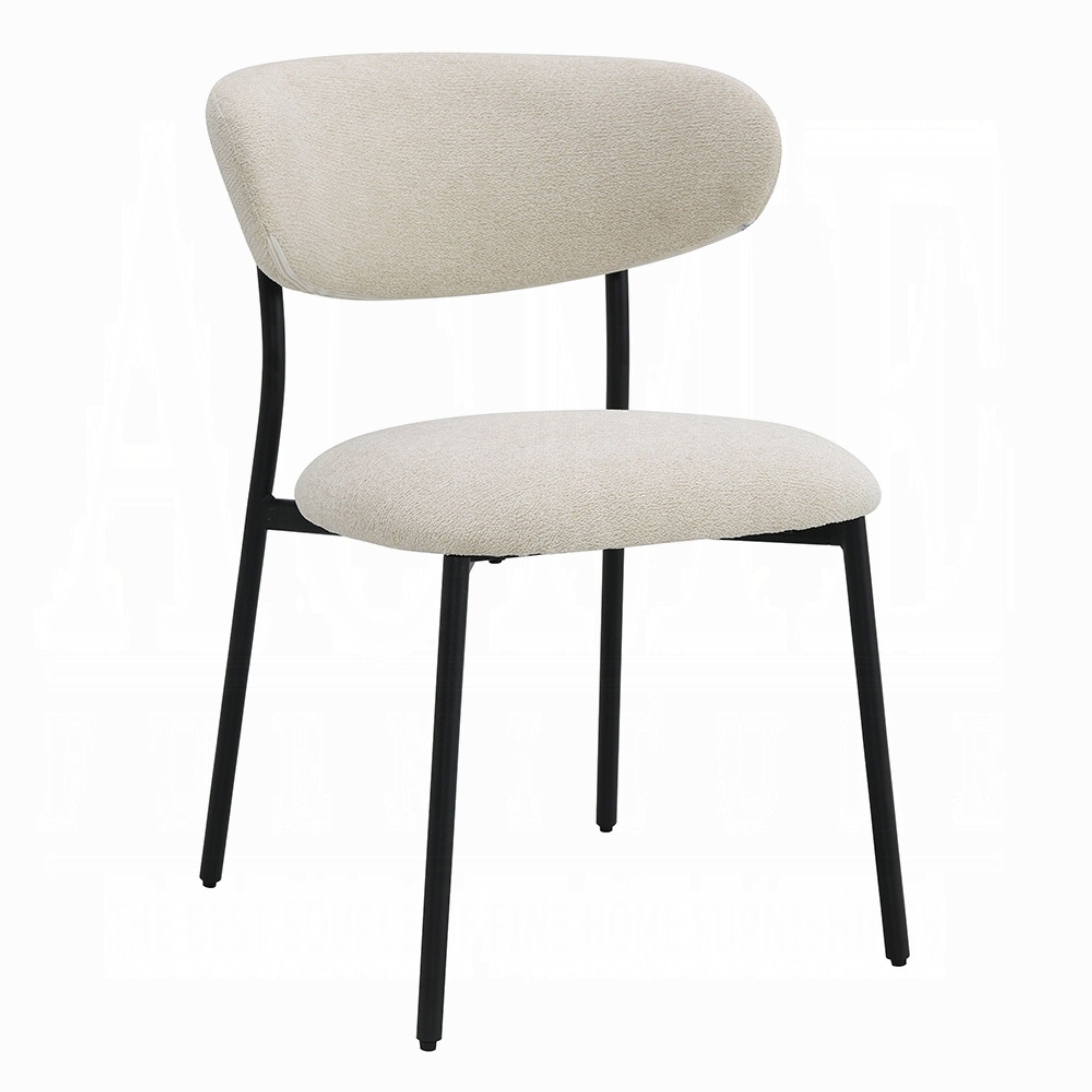 Jexy Dining Side Chair Set of 2, Black Metal Base, Beige Padded Seat
