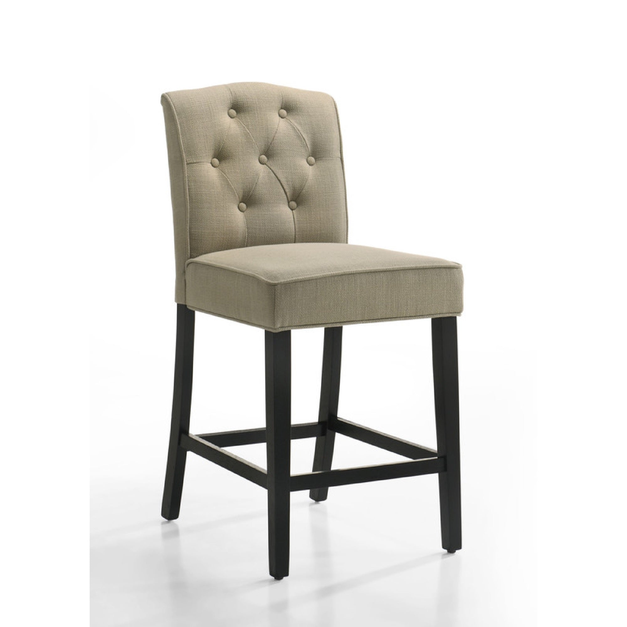 Kiy Counter Height Chair Set of 2, Tufted Beige Seat, Black Wood Legs