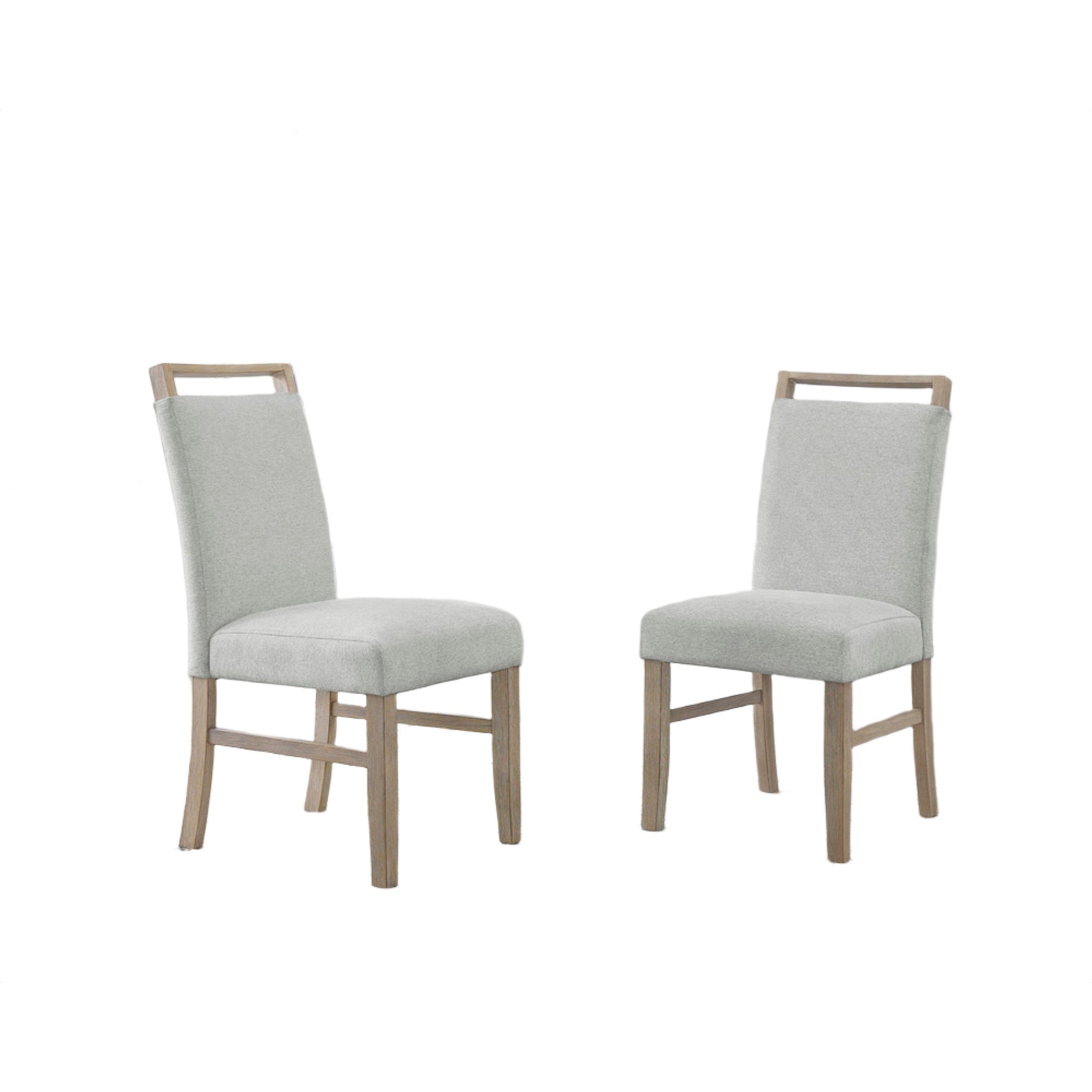 Teny Dining Chair Set of 2, Light Gray Seat, Open Rail Back, Oak Brown