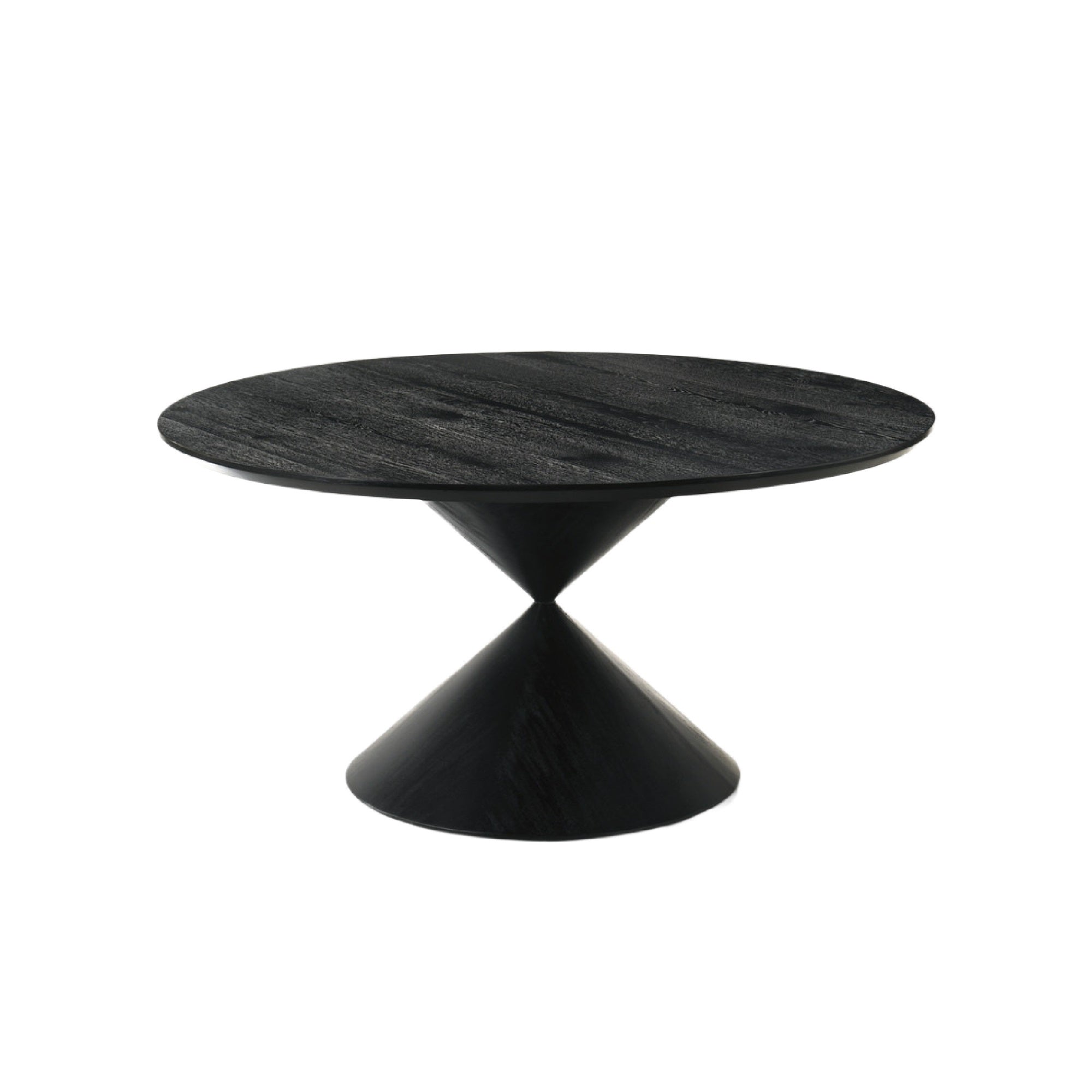 Memy Dining Table, 59 Inch Round Top with Hourglass Base, Ebony Black