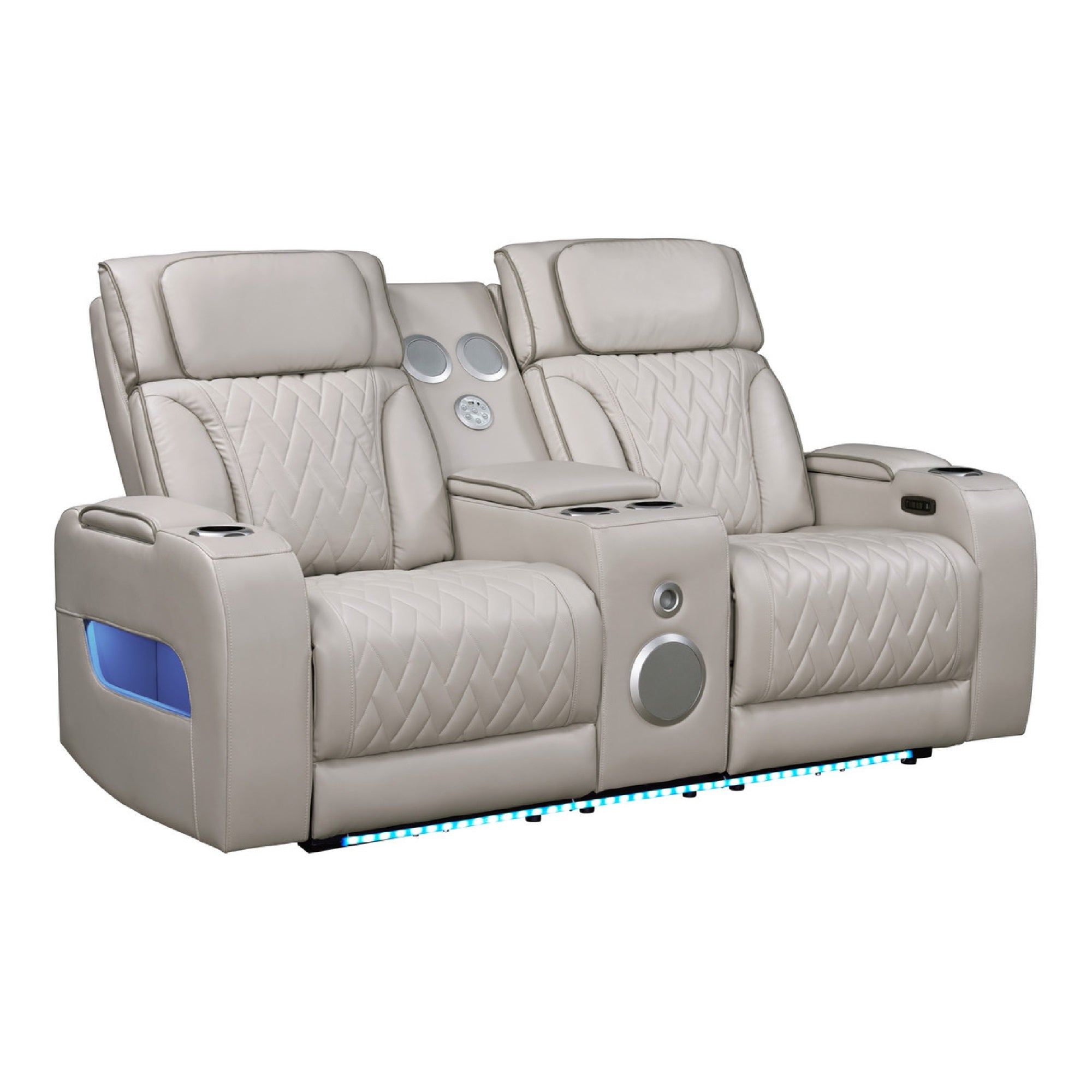 Jasi Power Reclining Loveseat with Cupholders, LED, White Leather Aire