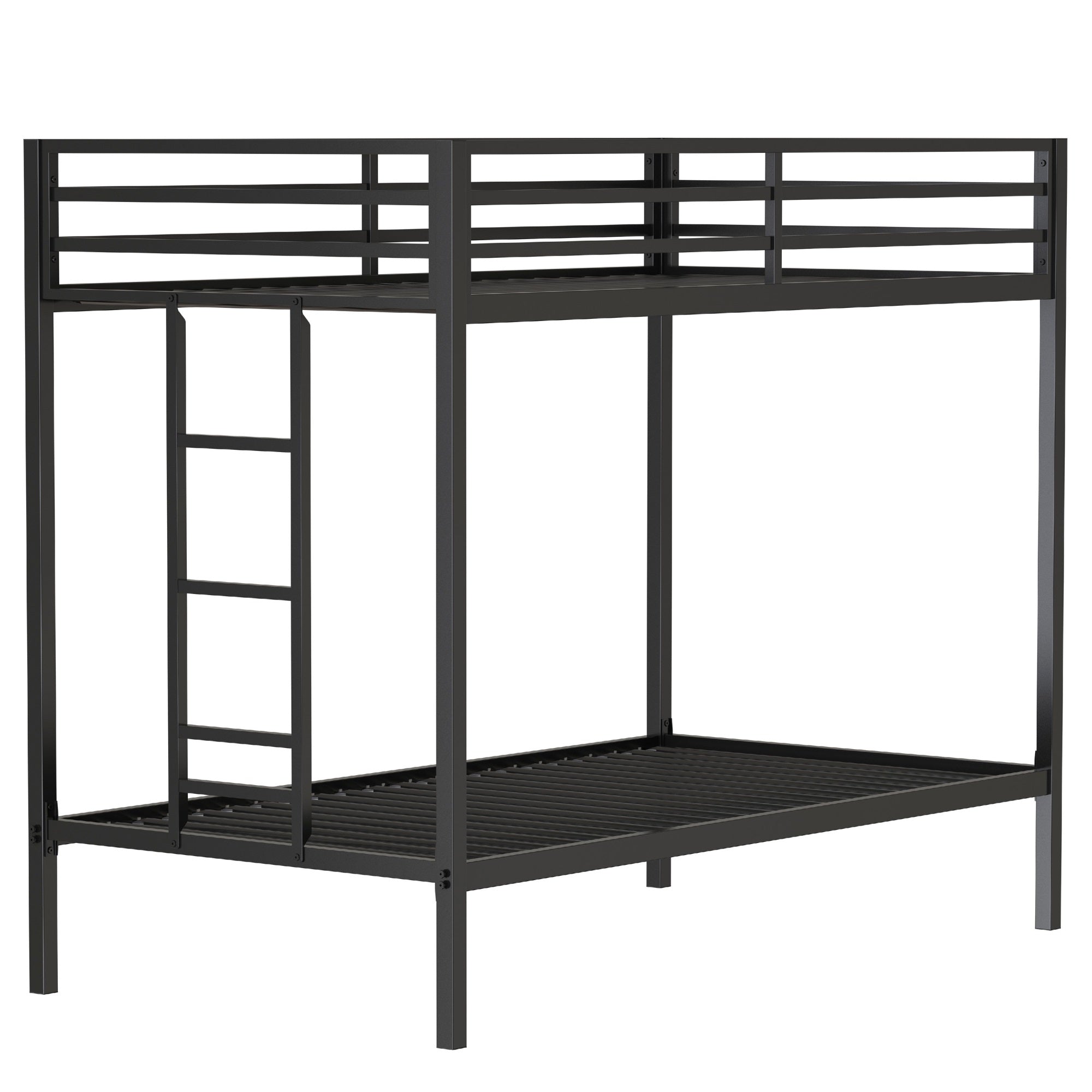 Ady Twin Over Twin Bunk Bed with Ladder and Guardrails, Black Metal Frame