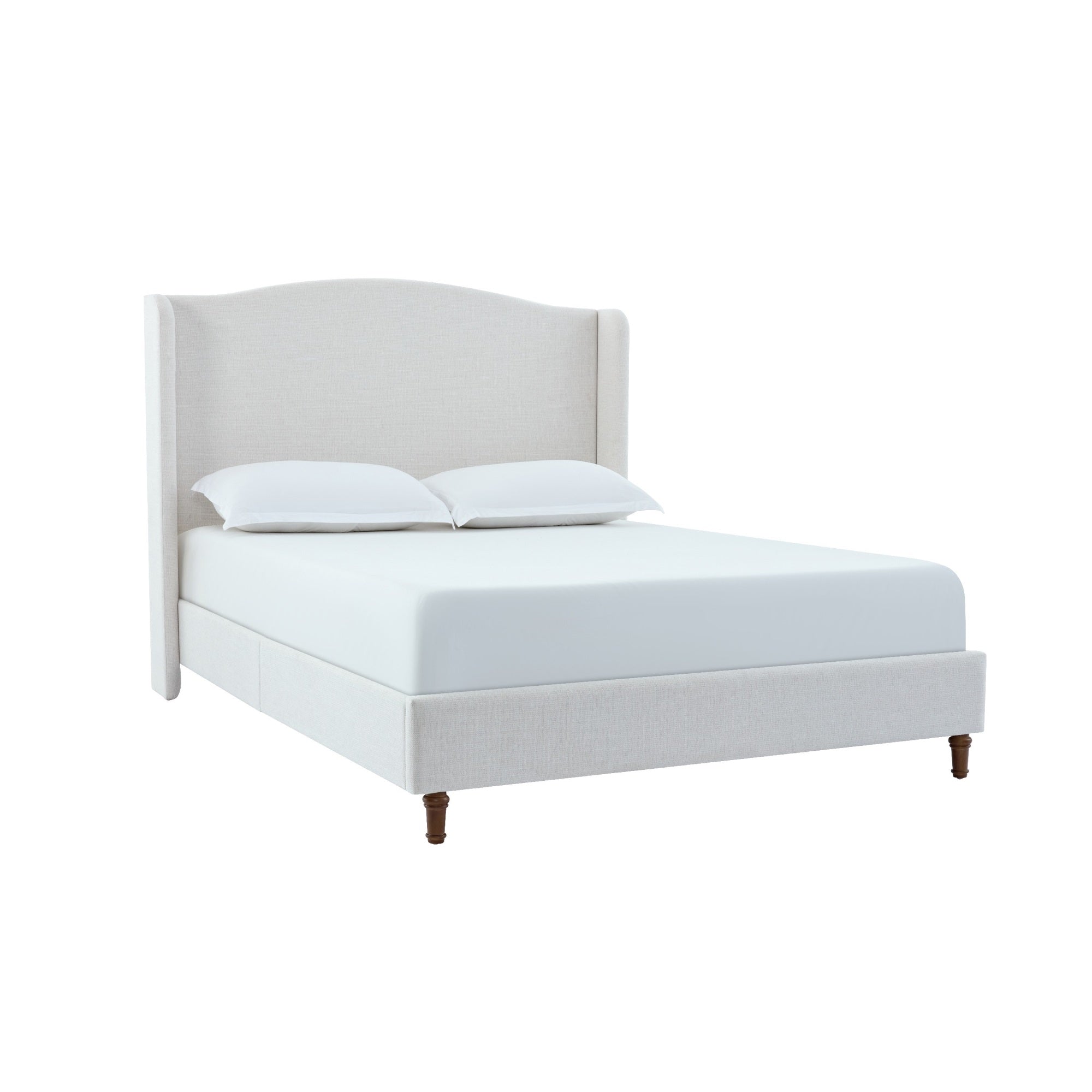 Heny King Size Bed with Wingback Tall Headboard, Ivory Fabric Upholstery