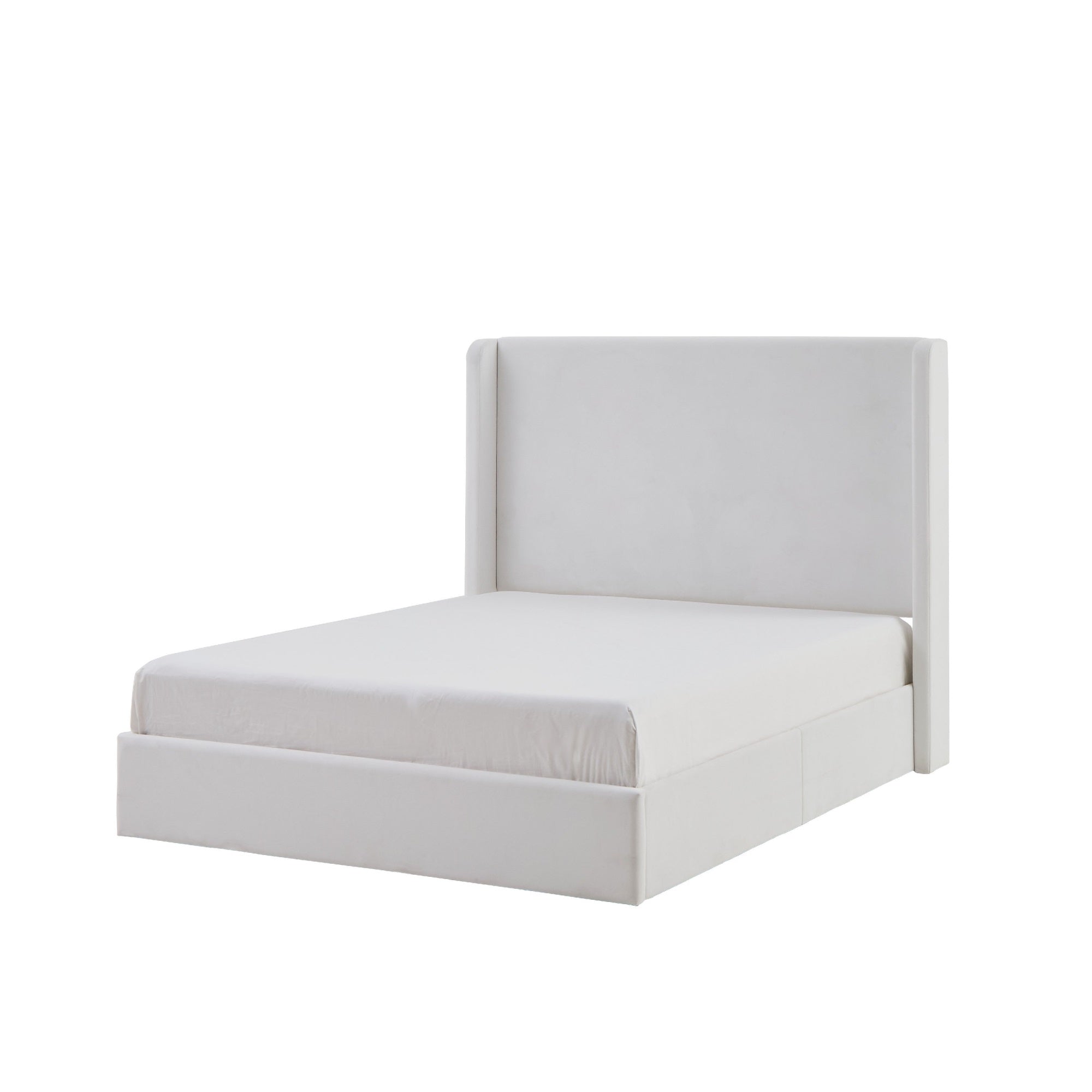 Cery King Size Bed with High Wingback Headboard, White Velvet Upholstery