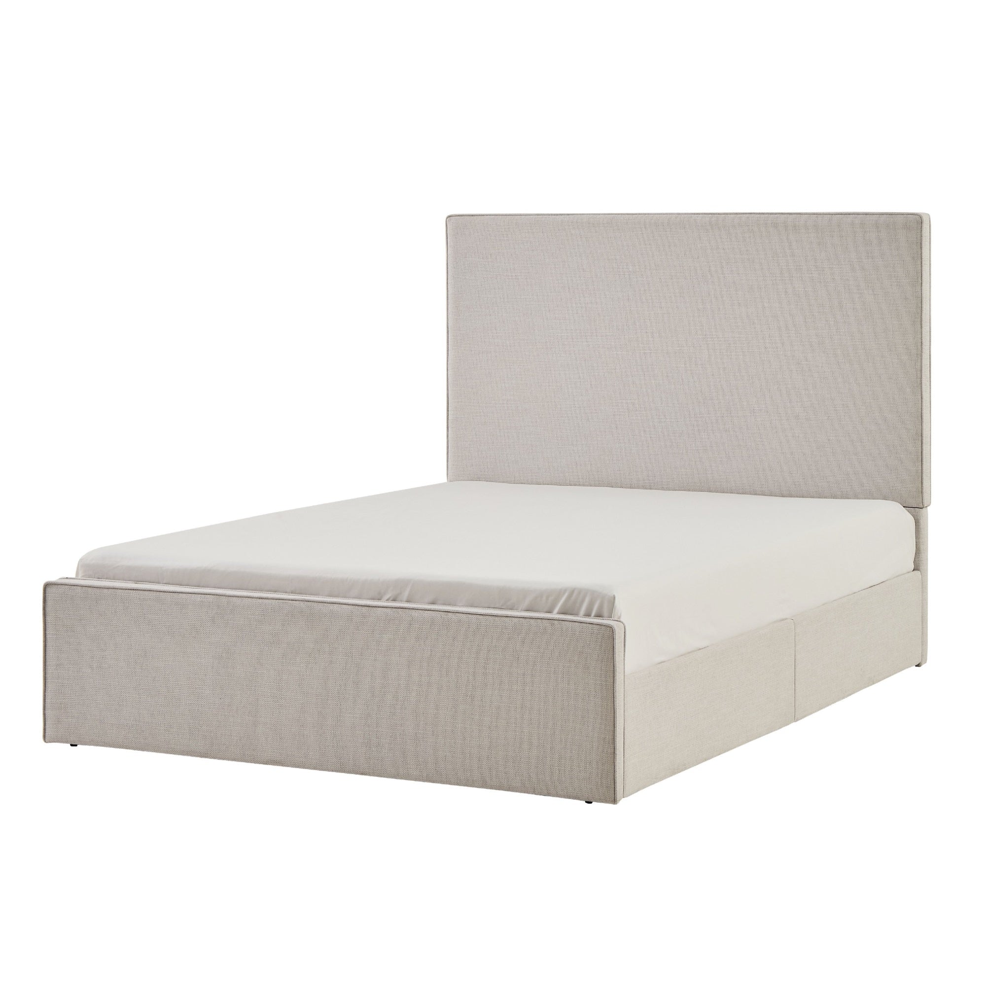 Zely Queen Size Bed with Tall Headboard, Textured Ivory Upholstery