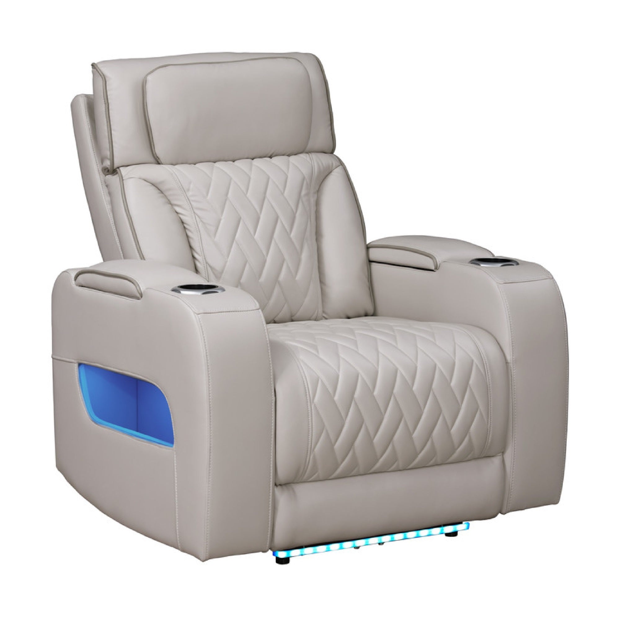Jasi Power Reclining Chair with LED, Storage, USB Ports, Gray Leather Aire