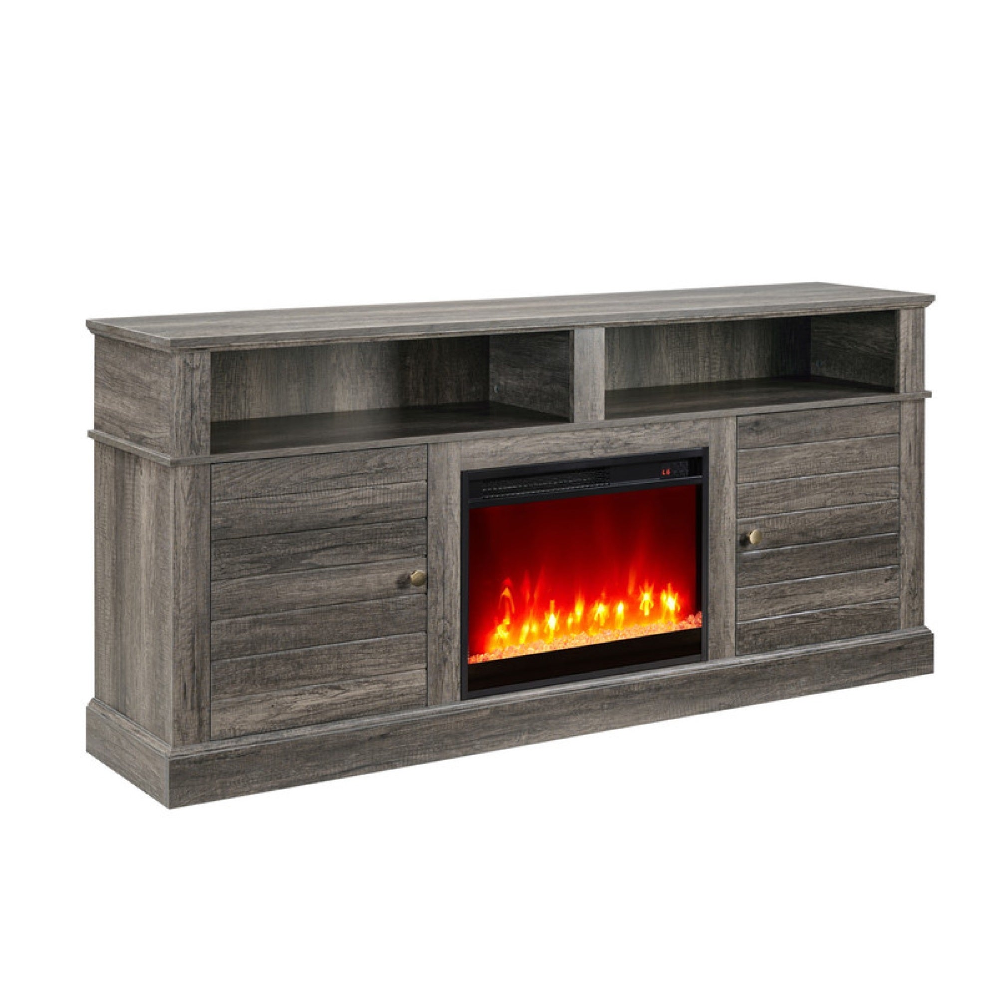 Rera TV Stand Media Cabinet Electric Fireplace Heater, 70 Inch Walnut Gray
