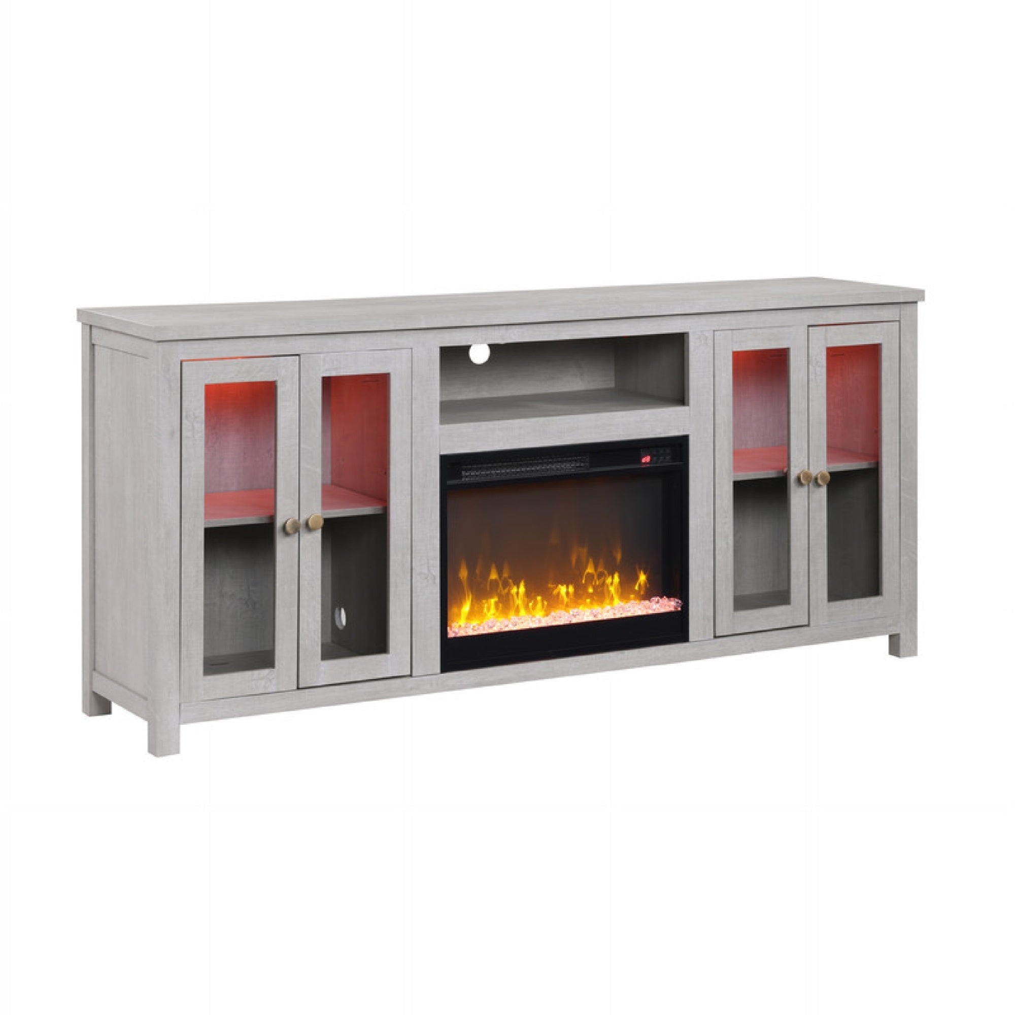 Tony Electric Fireplace TV Stand Cabinet with Heater, 70 Inch Walnut White