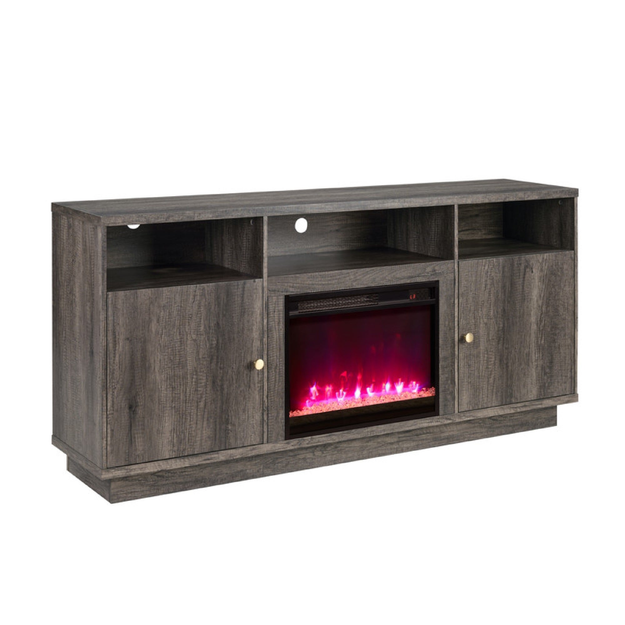 Ambi Electric Fireplace TV Stand Cabinet, Heater, 2 Door, 70 Inch Wood Gray
