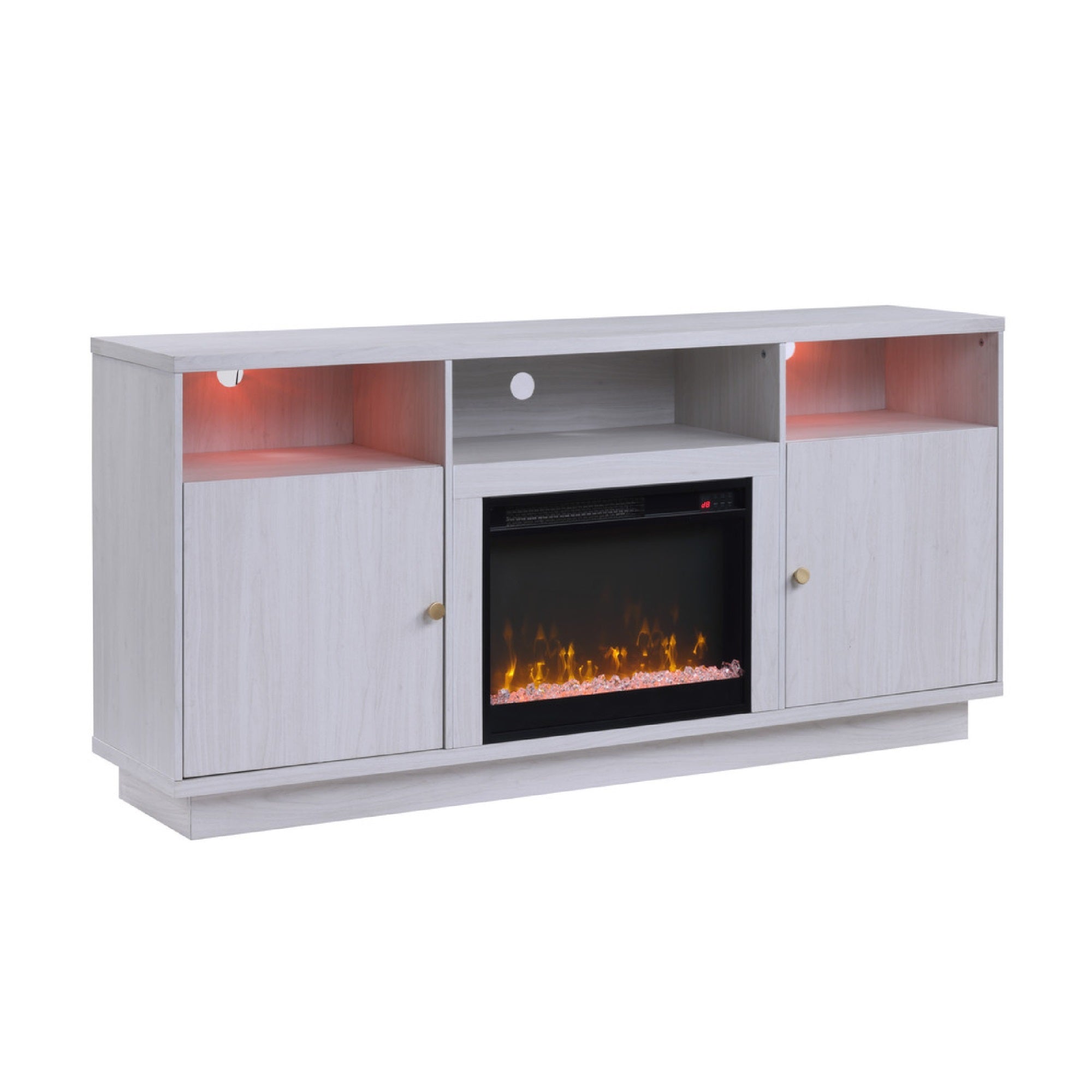 Ambi TV Stand Cabinet with Electric Heating Fireplace, 70 Inch Walnut White