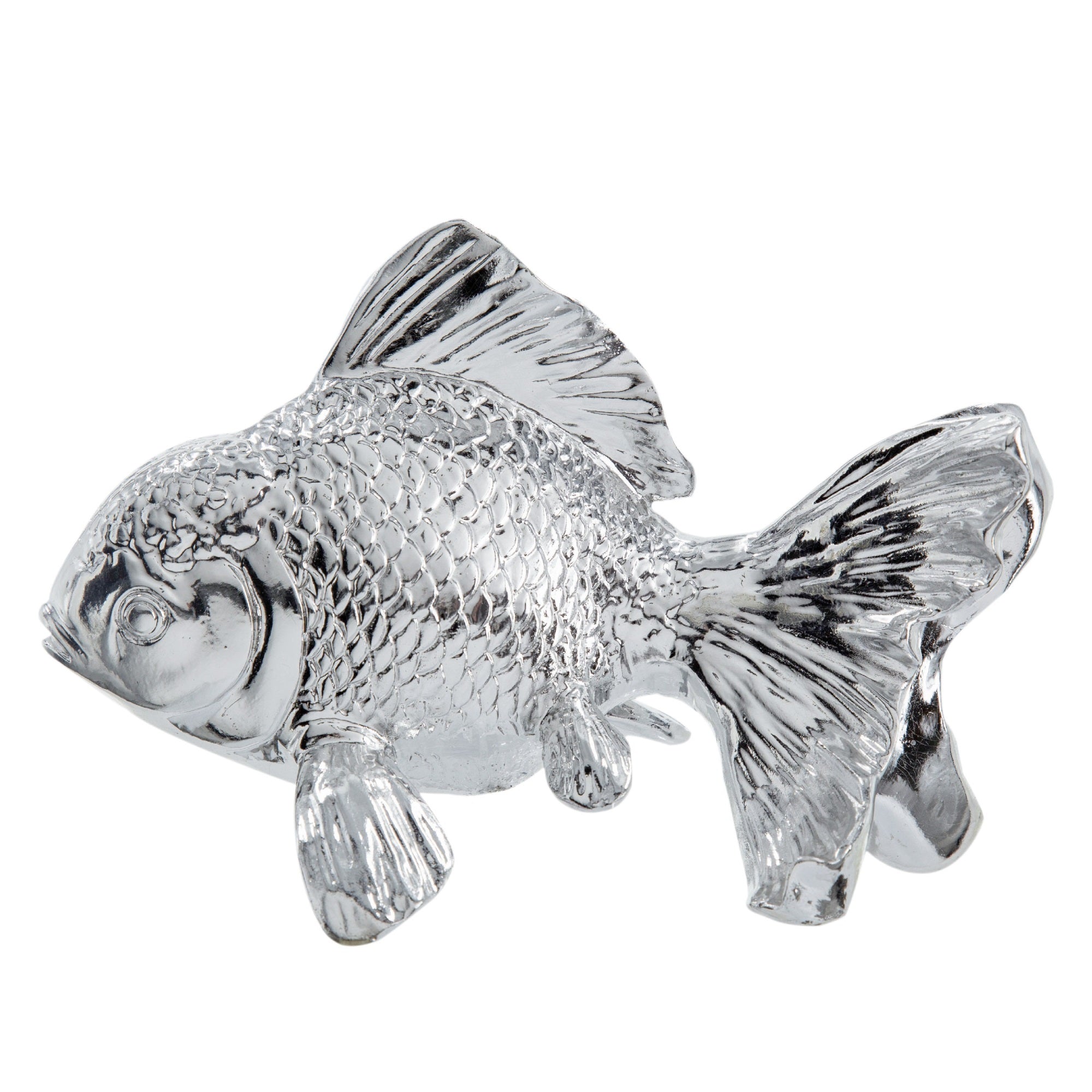 Decorative Fish Figurine, 10 Inch Silver Resin Tabletop Accessory