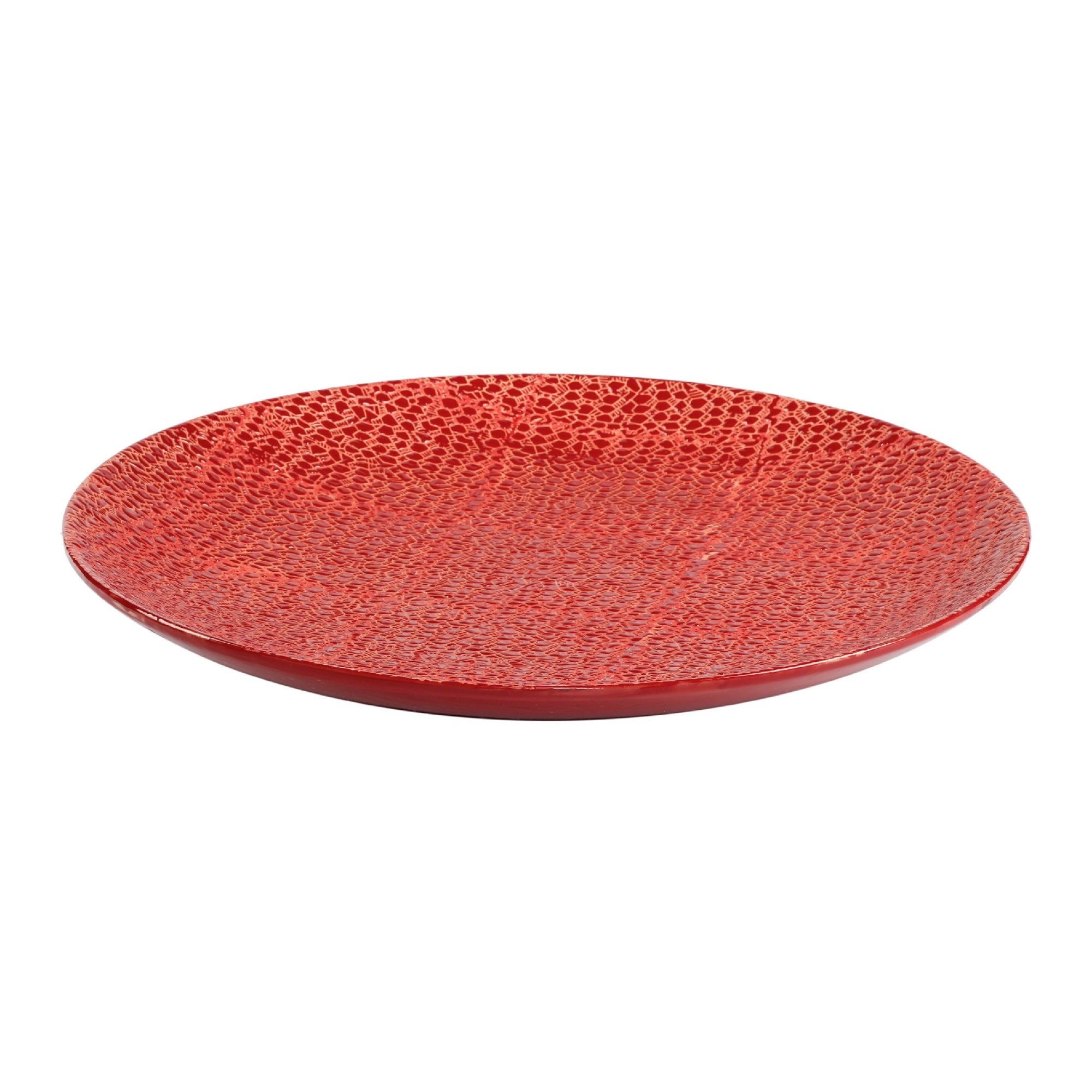 Decorative Tabletop Accent Plate, 20 Inch Red Gold Speckled Finish
